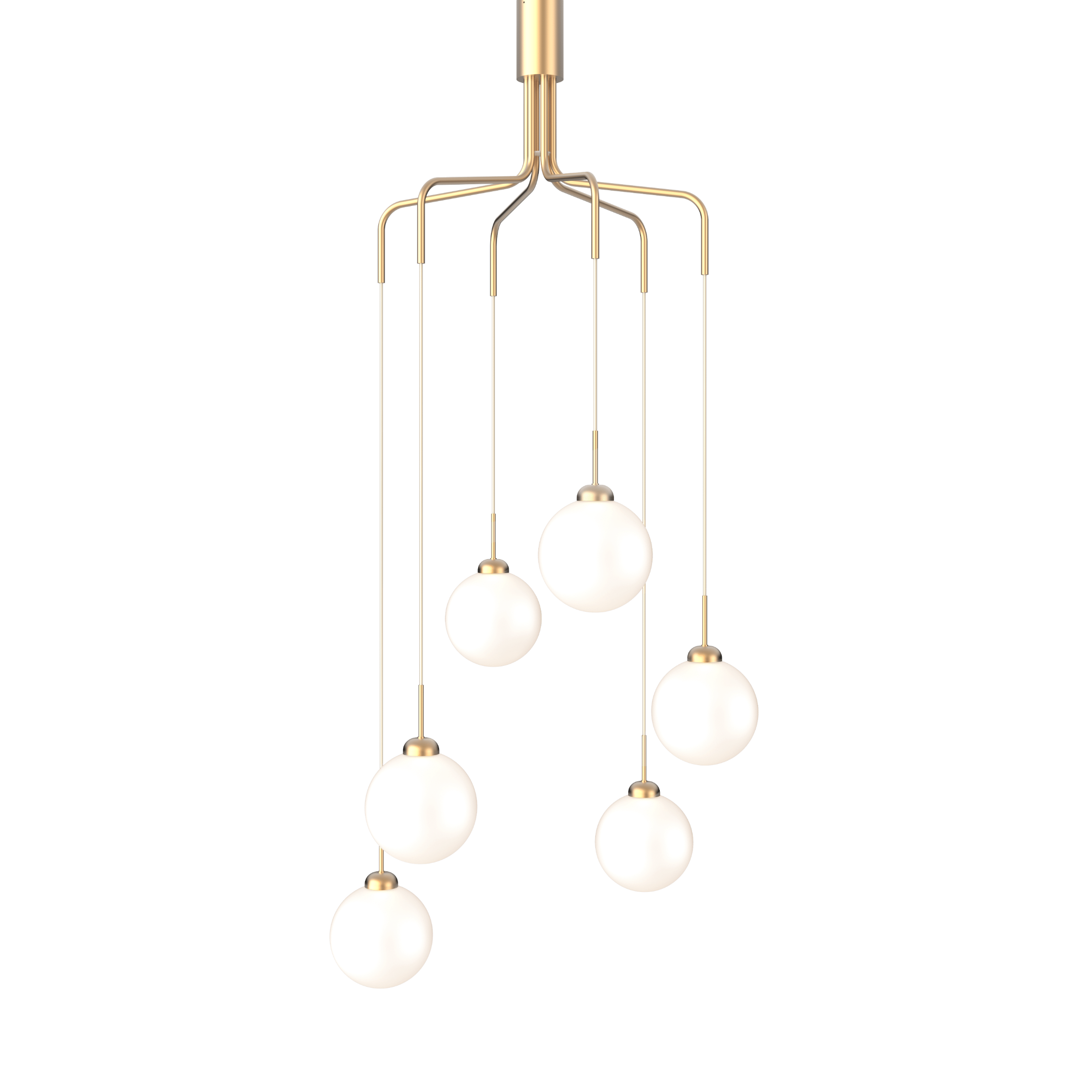 Lampa wisząca APIALES CLUSTER 6 mosiężny z opalowym szkłem