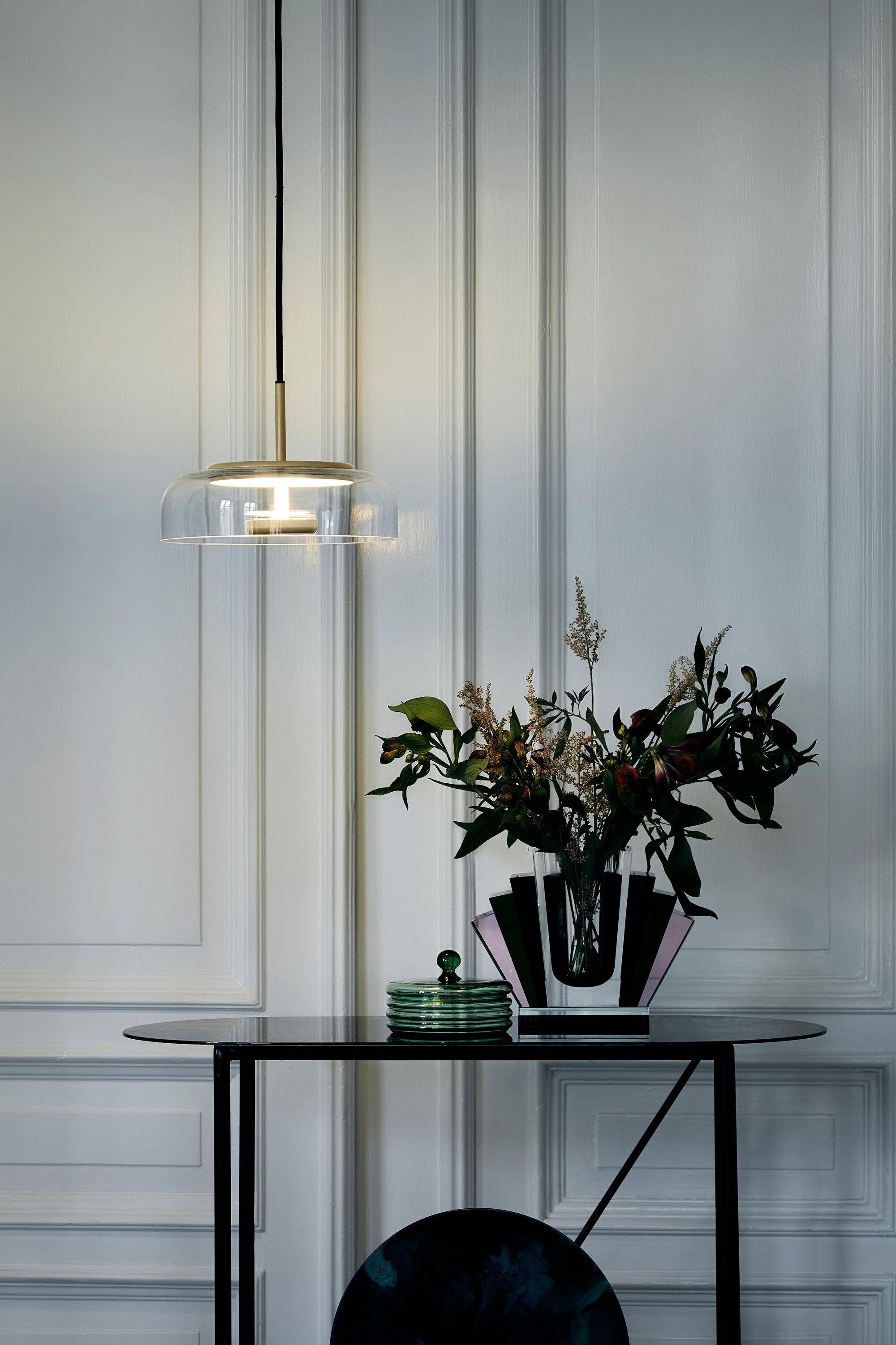Pendelleuchte BLOSSI gold mit transparentem Glas