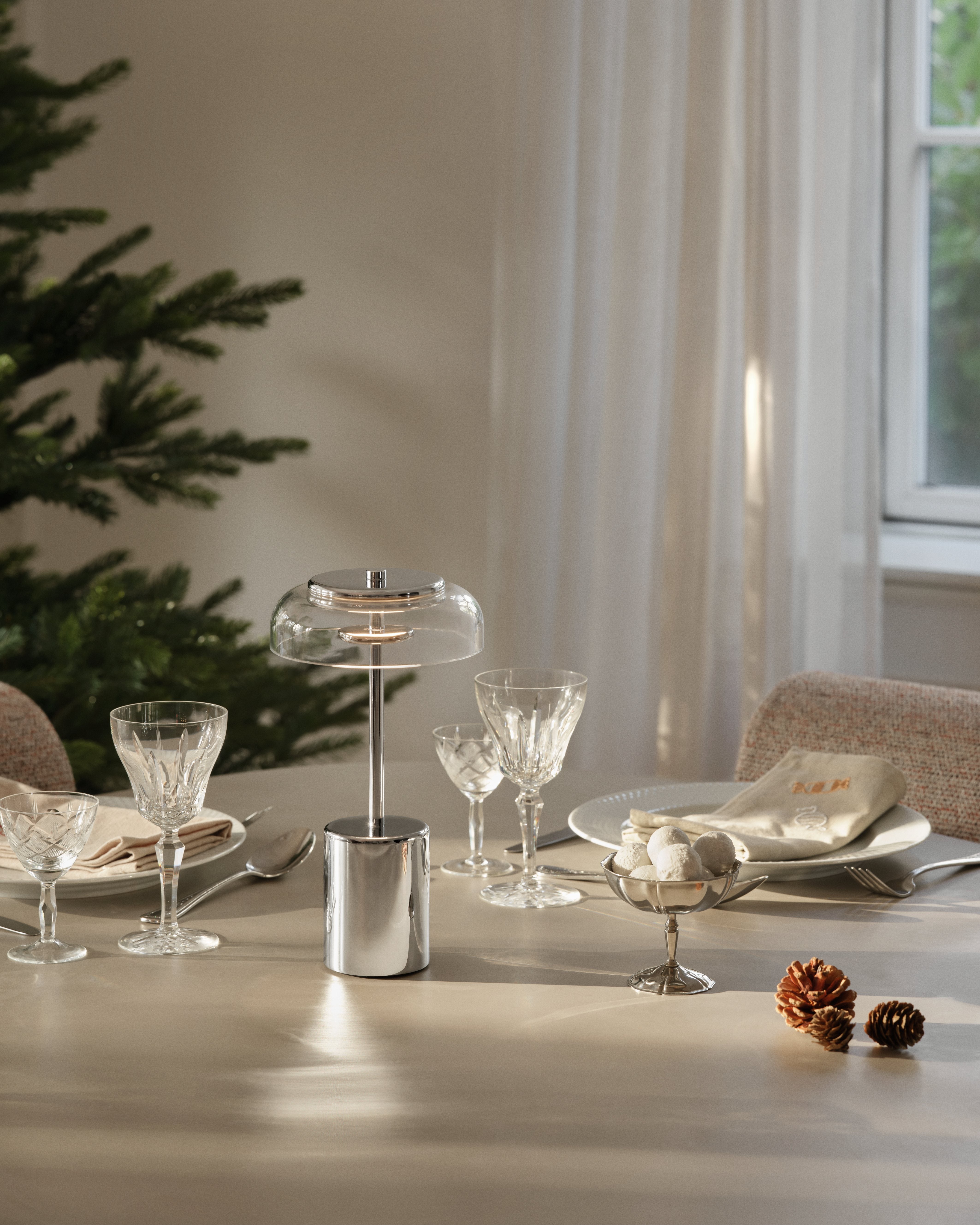 Tragbare Lampe BLOSSI silber mit transparentem Glas