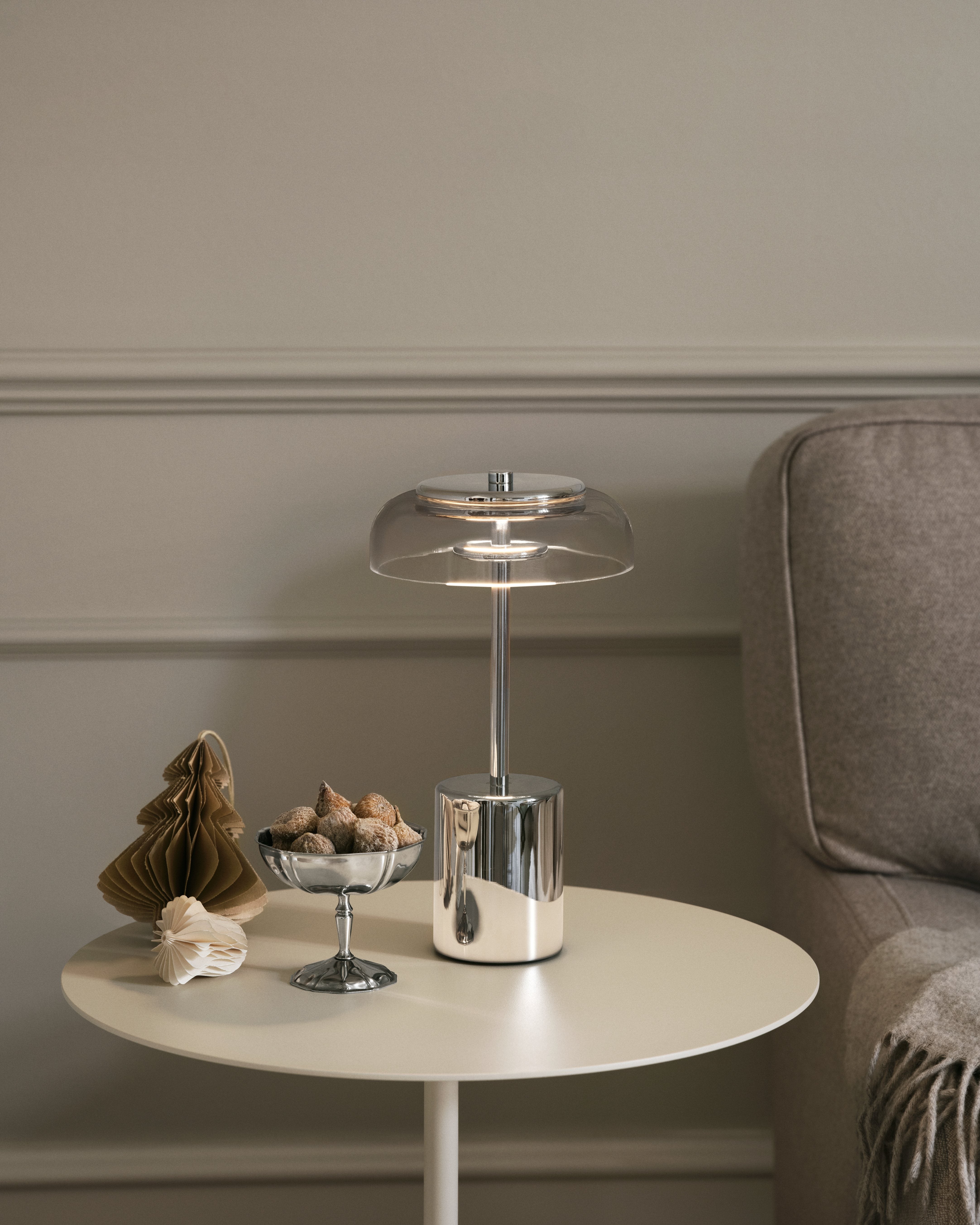 Tragbare Lampe BLOSSI silber mit transparentem Glas