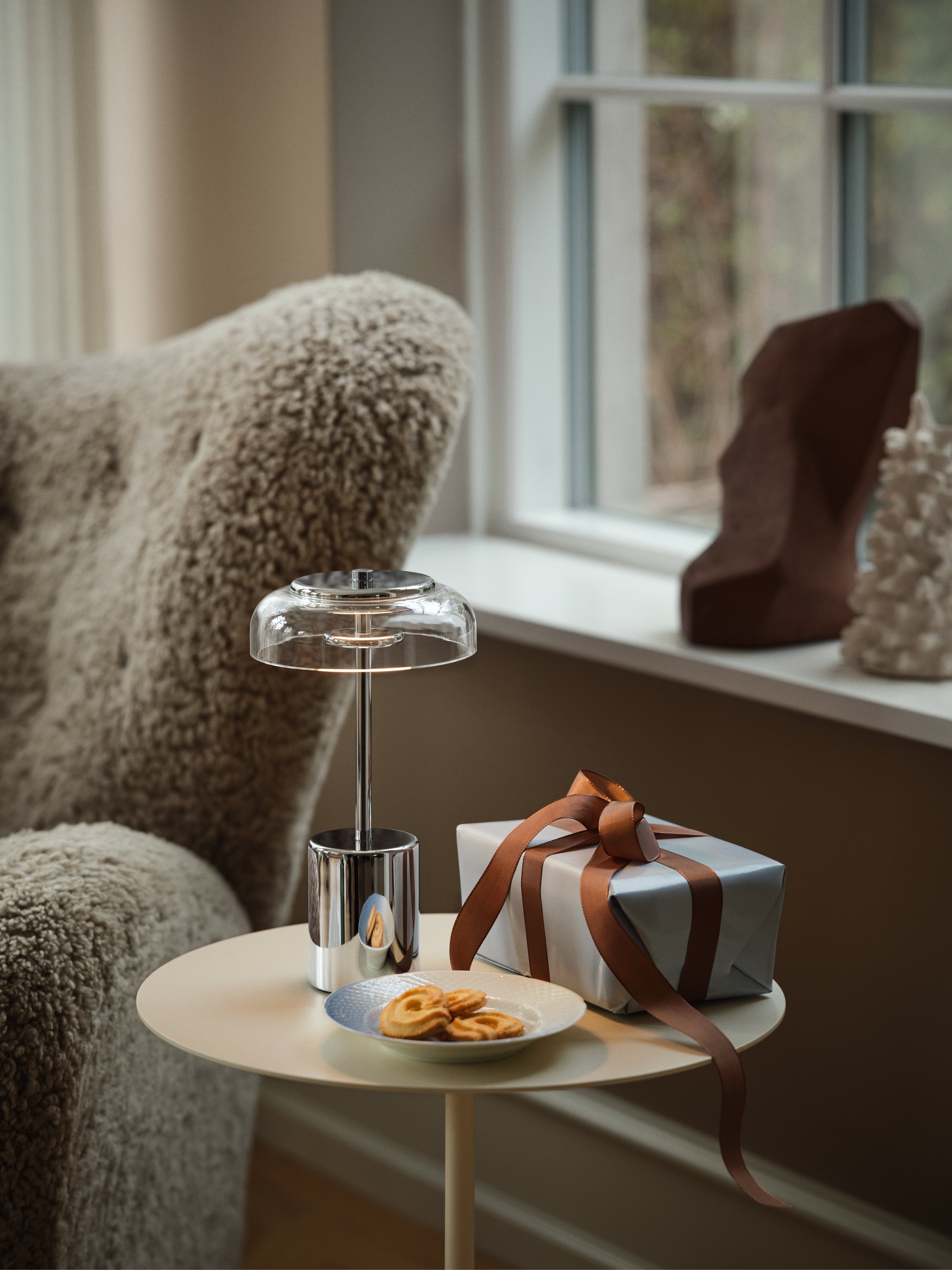 Tragbare Lampe BLOSSI silber mit transparentem Glas