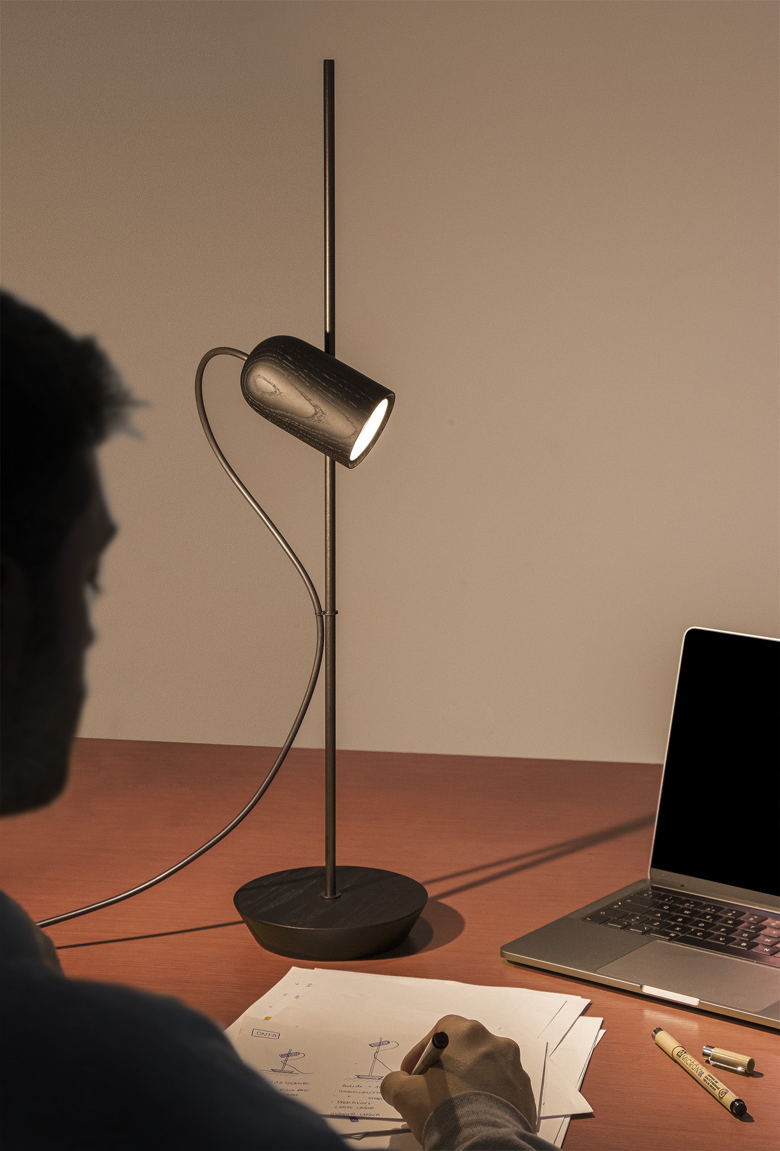 ONFA Table Lamp Black Ash Wood with Graphite Finish