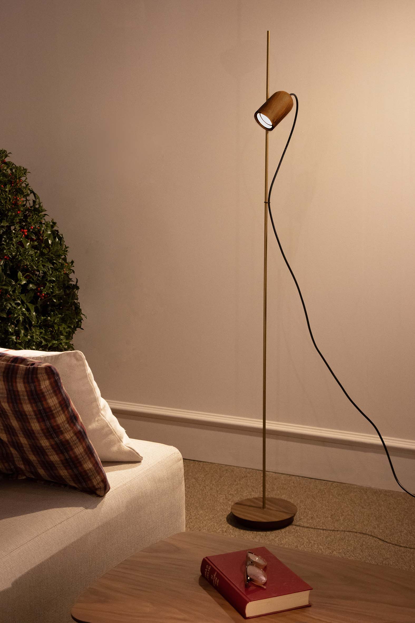 ONFA Walnut Wood Floor Lamp with Brass Finish
