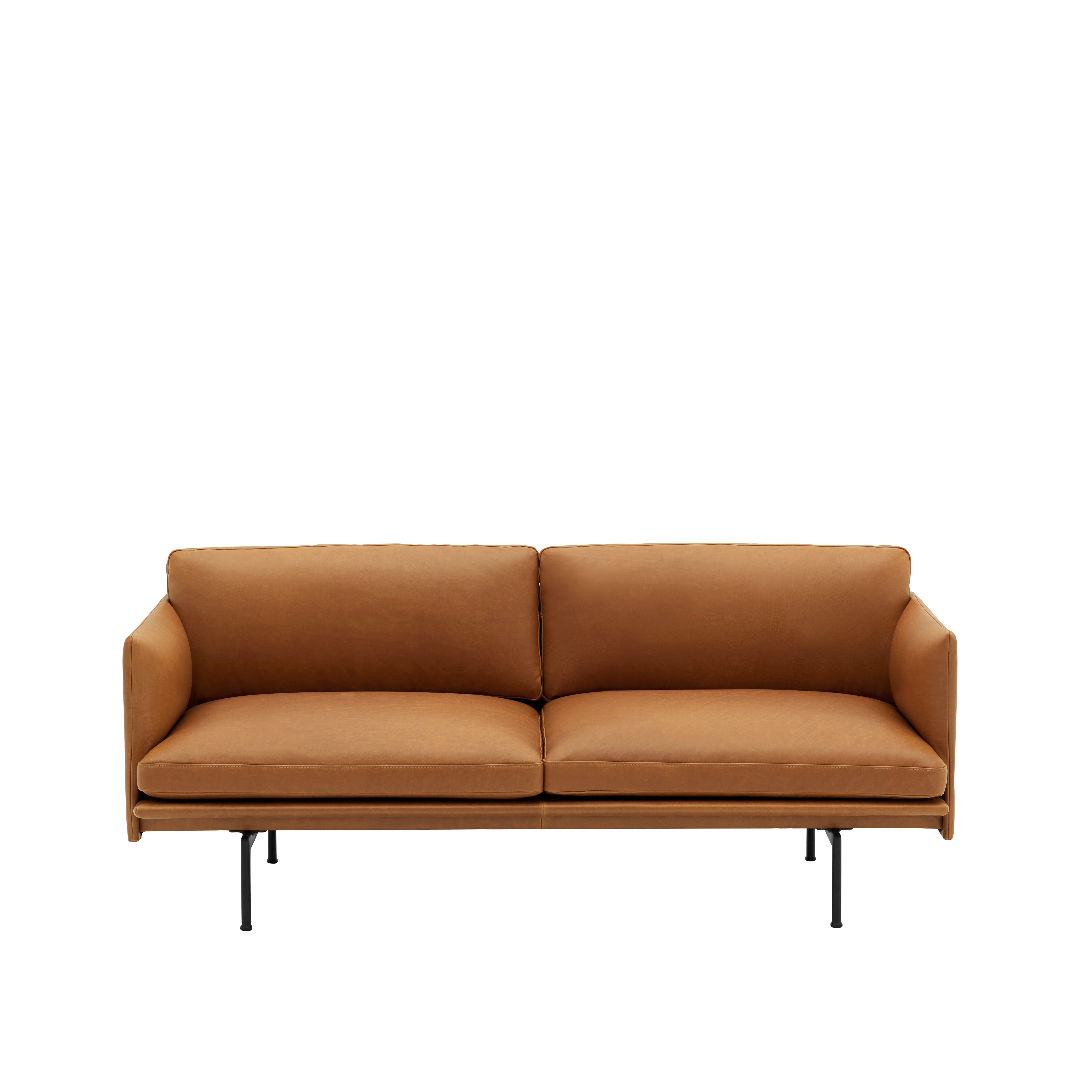 Sofa 2-osobowa OUTLINE koniakowa skóra z czarną podstawą