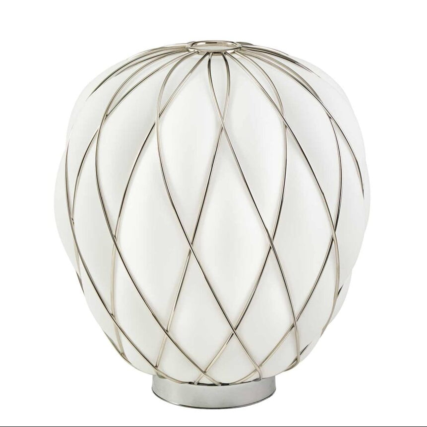 Lampa stołowa PINECONE chromowany z białym szkłem dmuchanym