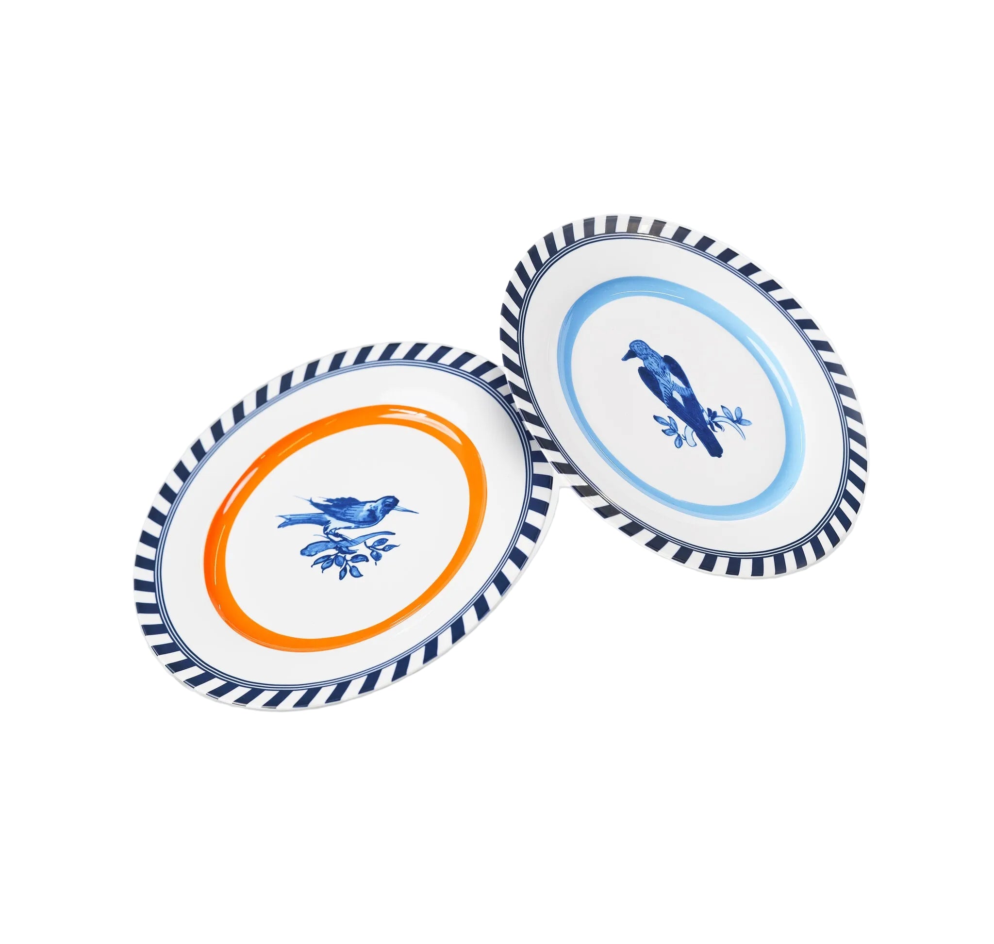 Zestaw talerzy BIRD PATTERNED biały z pomarańczowym i niebieskim
