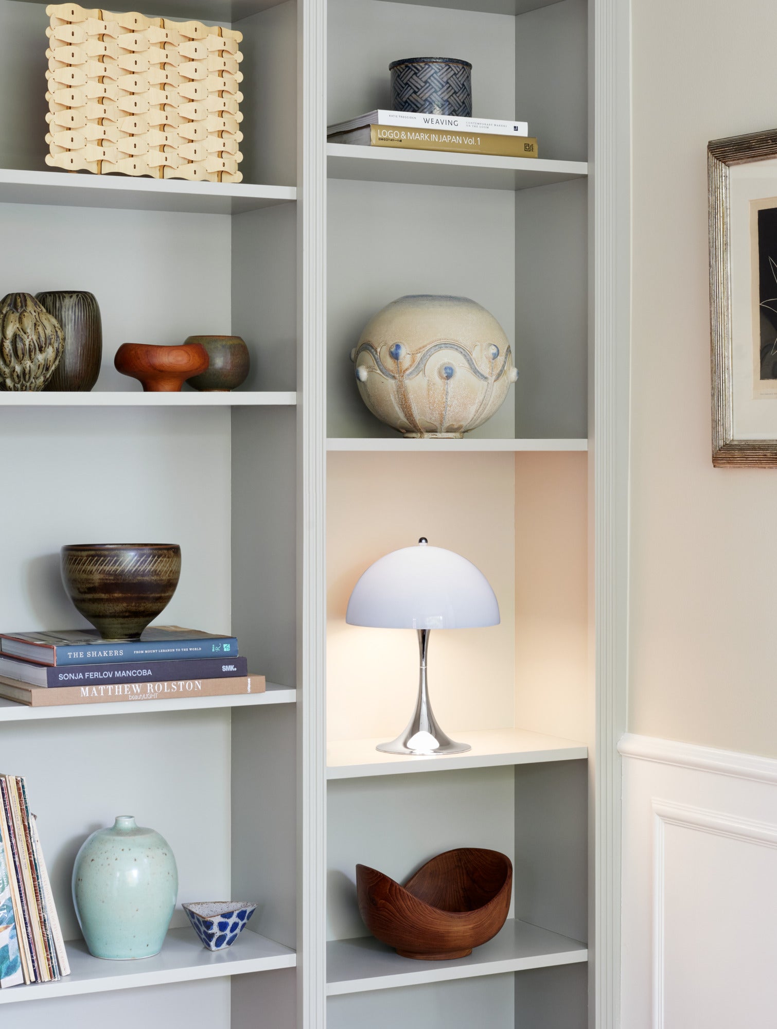 Portable Lamp PANTHELLA 250 Gray-Blue Opal with Chrome Base