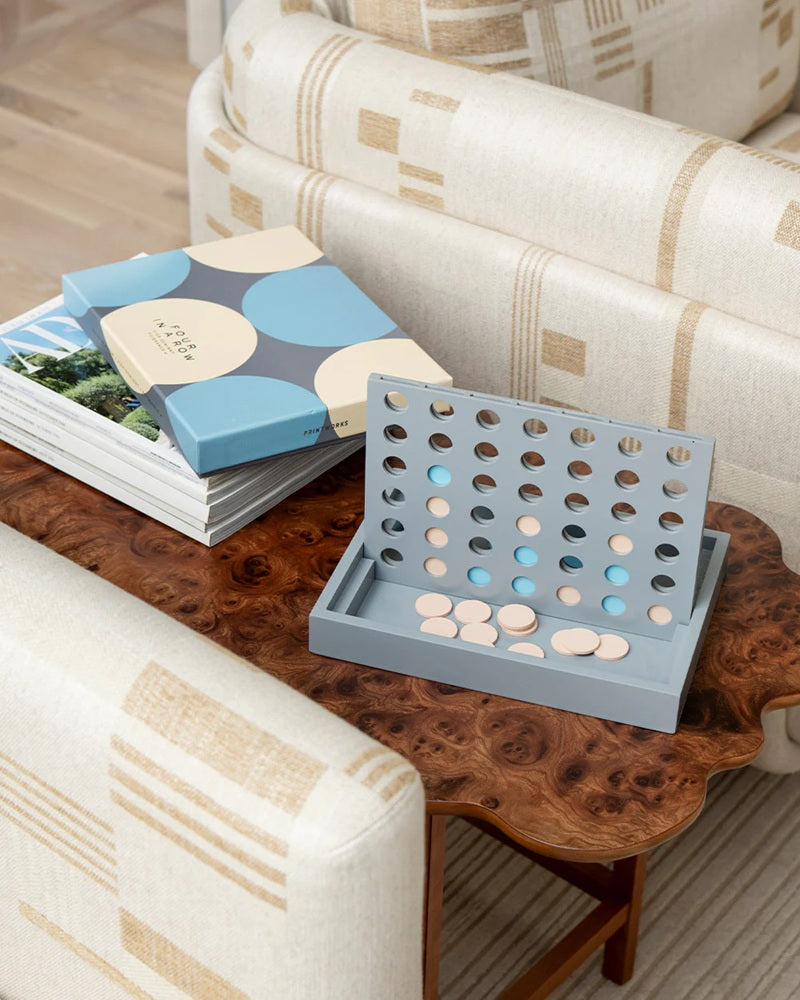 Brettspiel FOUR IN A ROW grau mit beige und blau