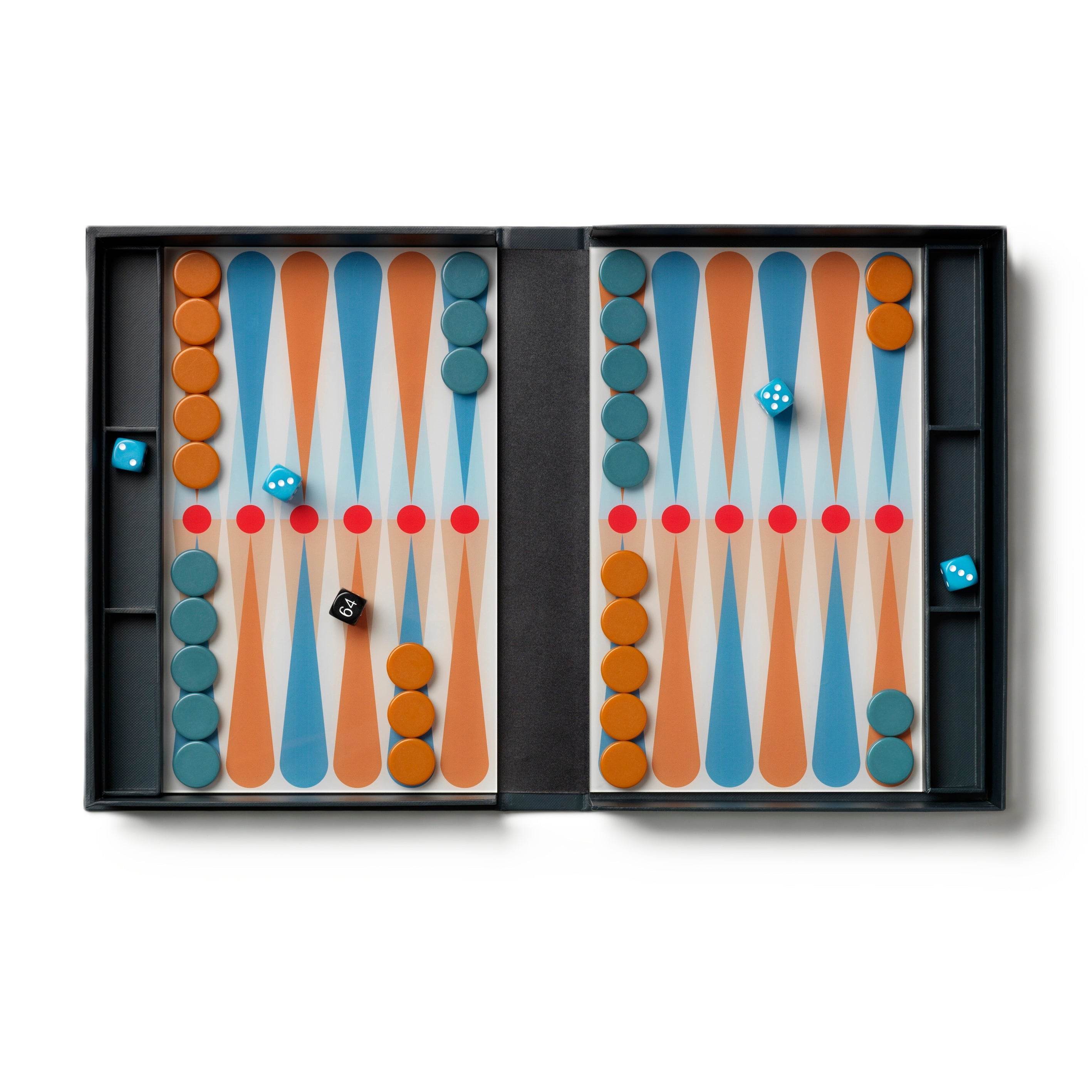 Zestaw do gry w backgammon ART OF BACKGAMMON szary z niebieskim i pomarańczowym