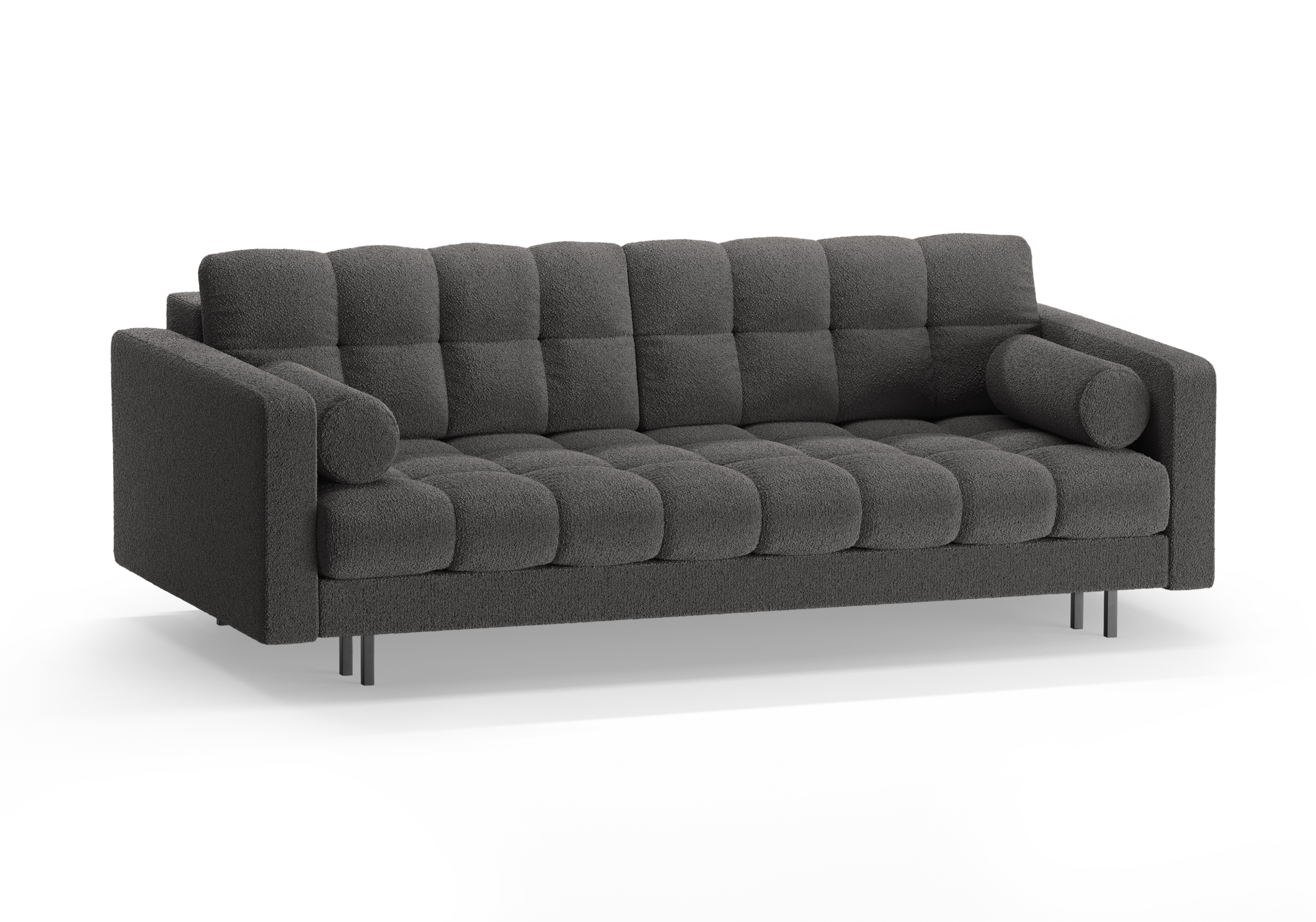 Sofa 3-osobowa z funkcją spania BALI ciemnoszary bouclé z czarną podstawą