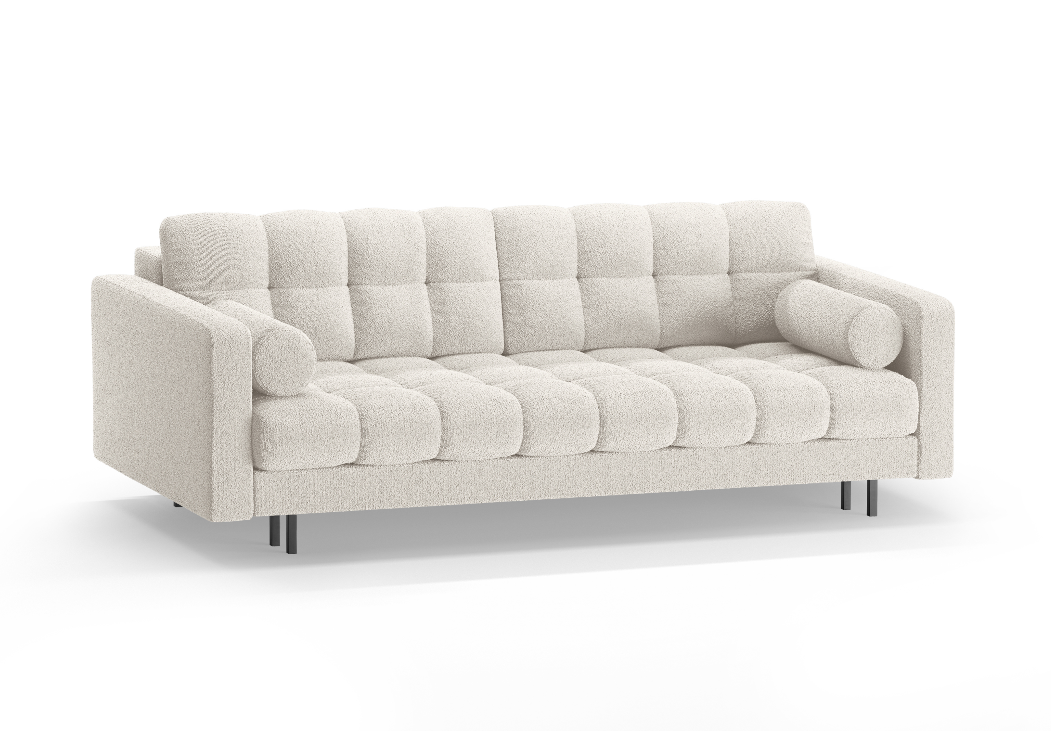 Sofa 3-osobowa z funkcją spania BALI biały bouclé z czarną podstawą