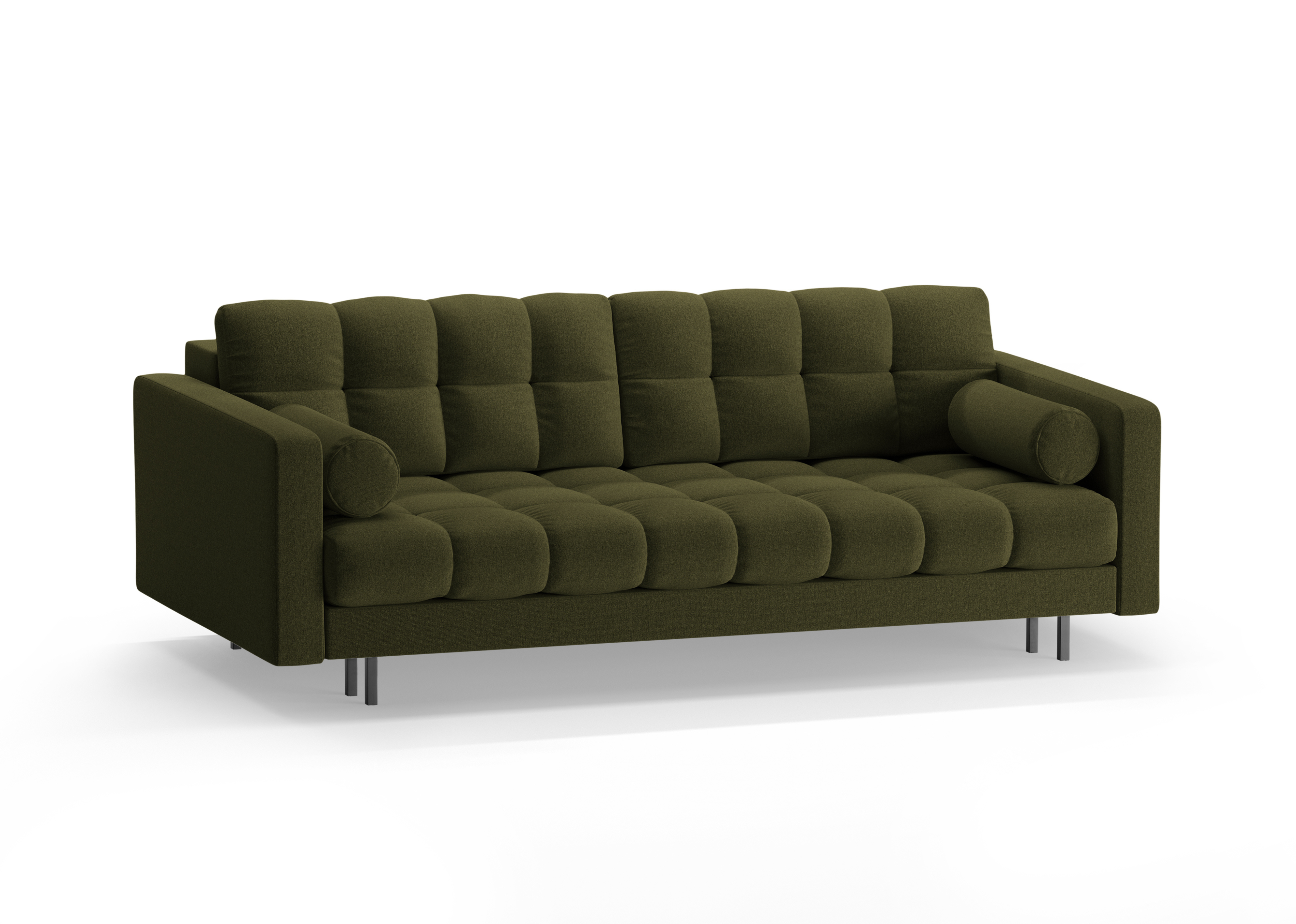 Sofa aksamitna 3-osobowa z funkcją spania BALI ciemnozielony z czarną podstawą