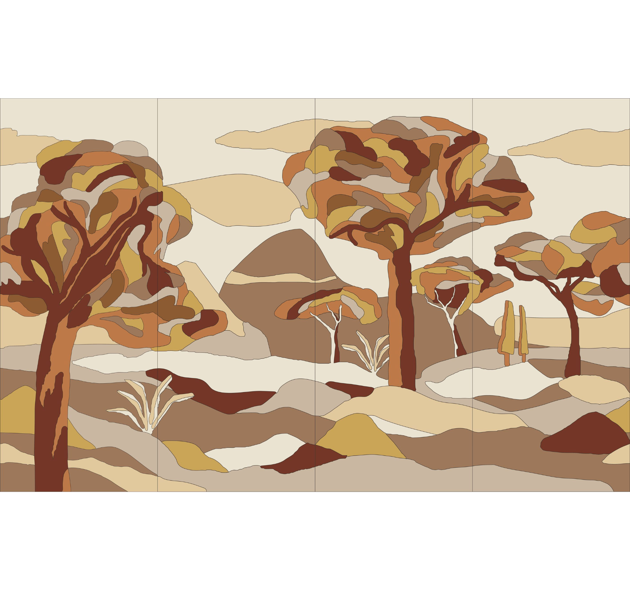 Wandbild z forniru UNTER DEM PLATANENBAUM orange