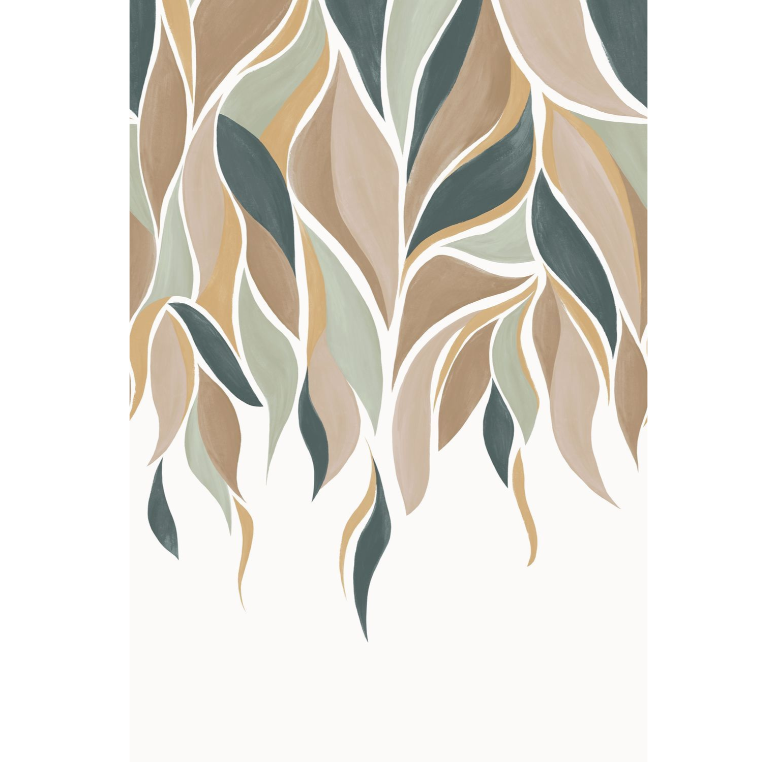 Brown GRACILIS Leaf Plant Motif Mural with Green