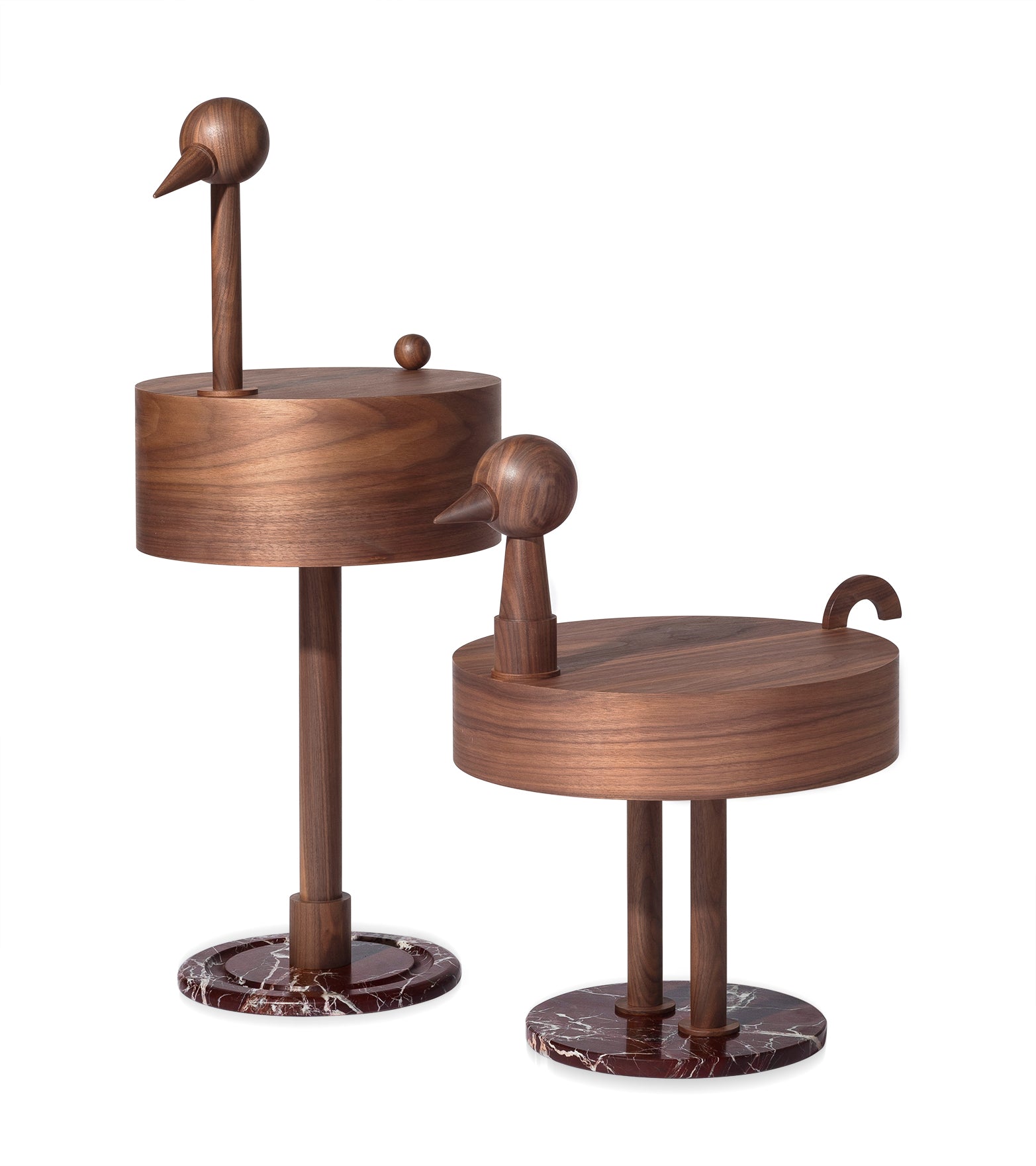 RARA AVIS Walnut Veneer Side Table with Marble Base