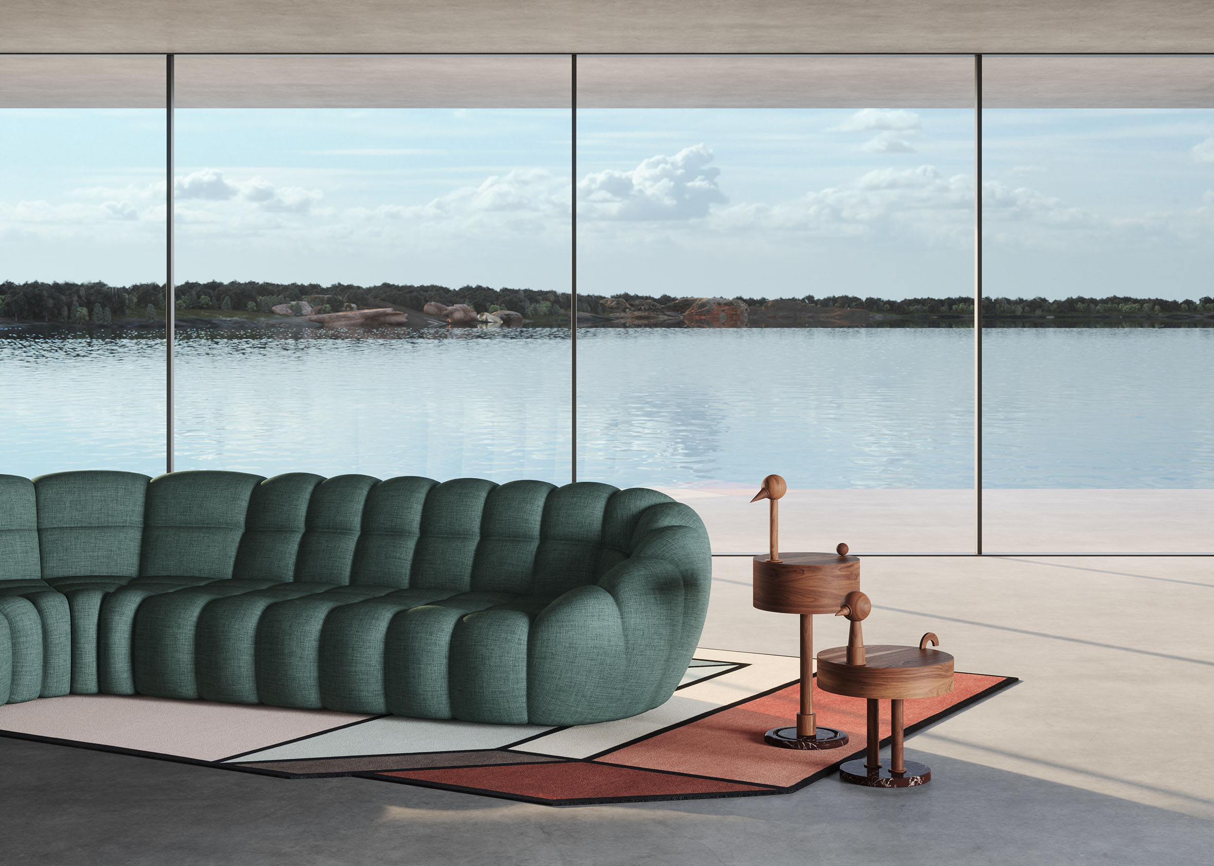 RARA AVIS Walnut Veneer Side Table with Marble Base