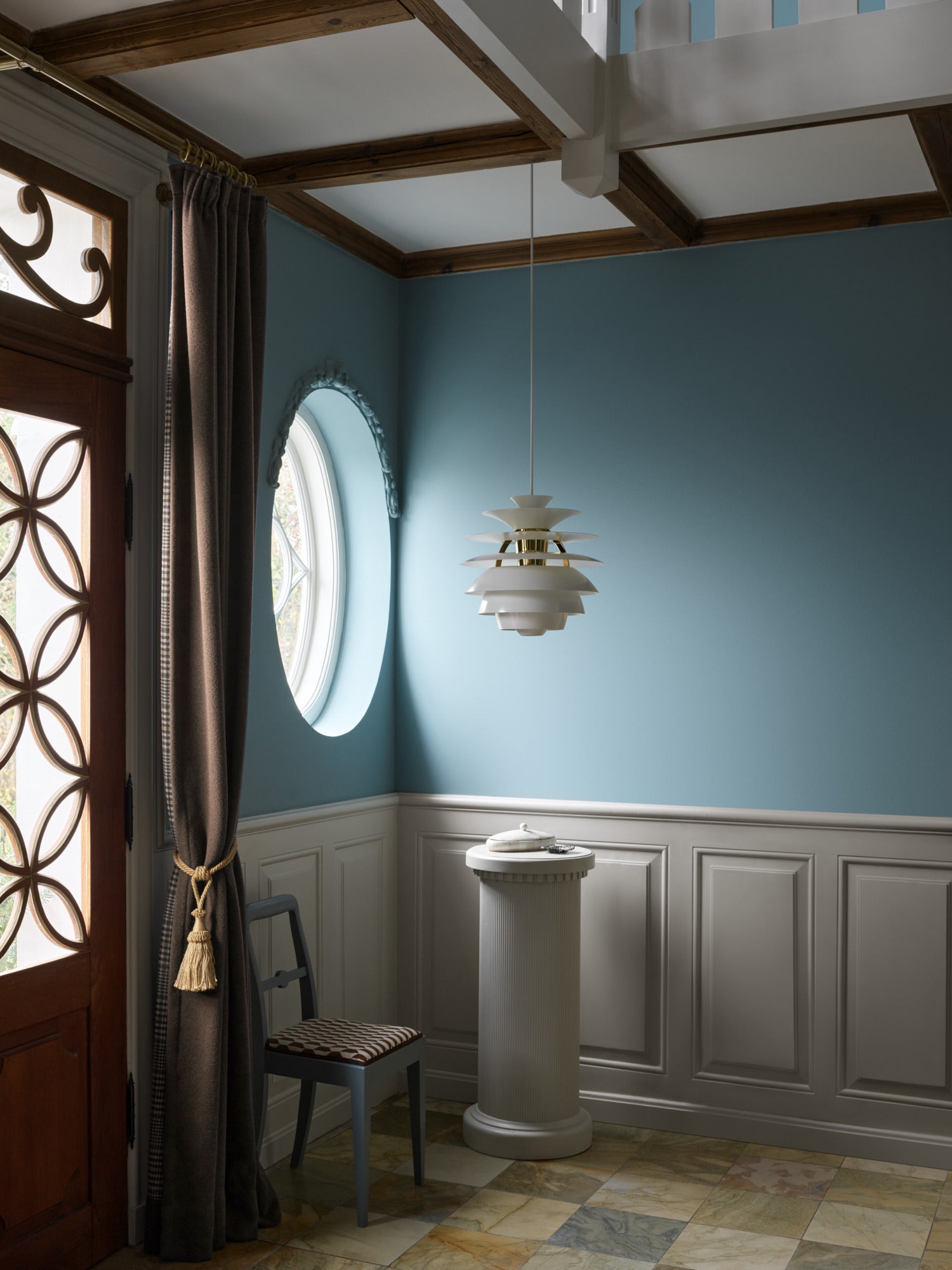 Lampa wisząca PH SNOWBALL brudny zielony z mosiężnym wykończeniem