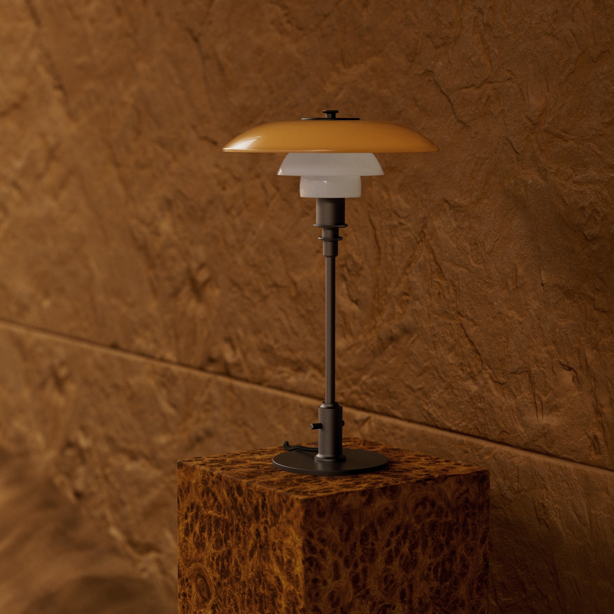 Lampa stołowa PH 3/2 - edycja stulecia biały z pomarańczowym z brązową podstawą
