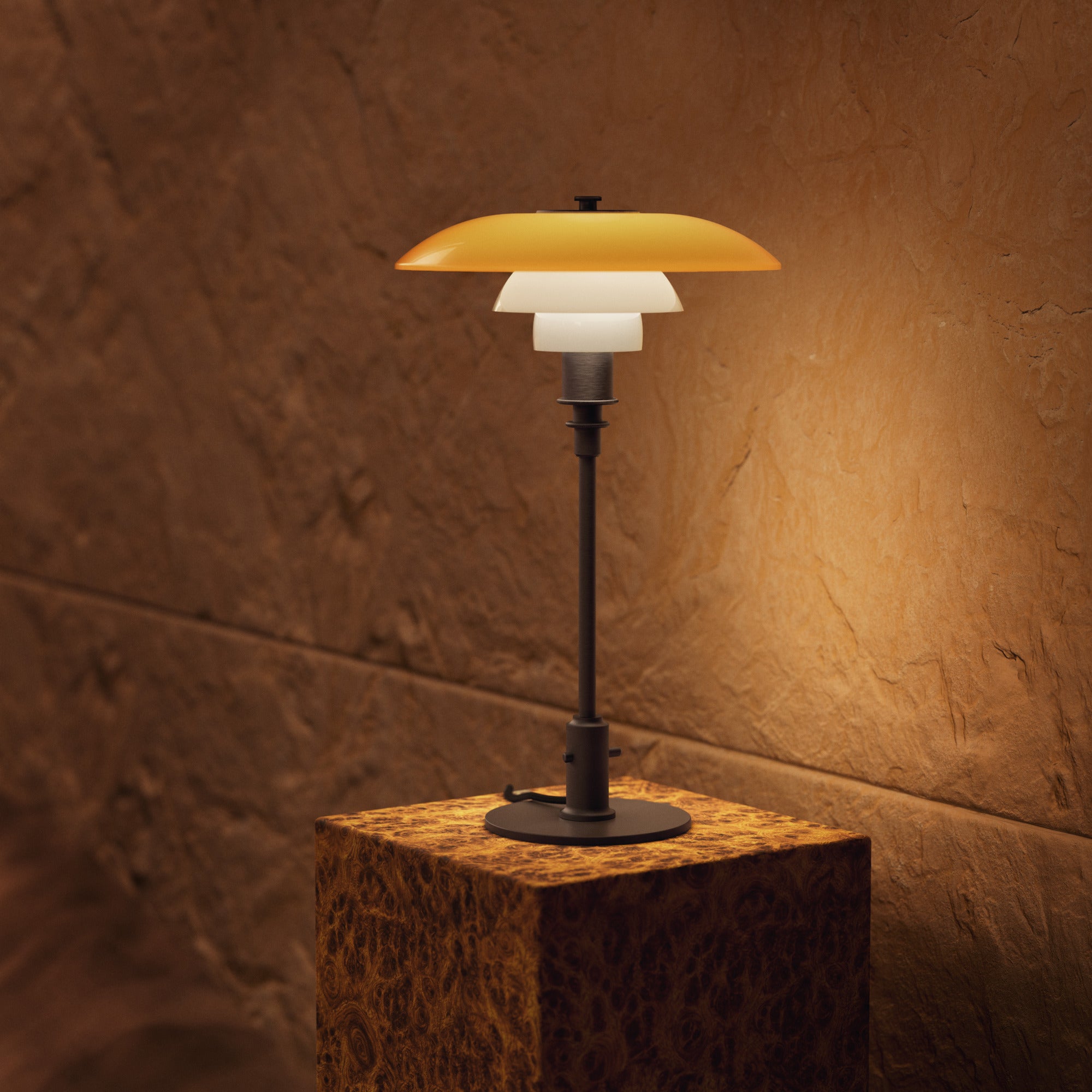 Lampa stołowa PH 3/2 - edycja stulecia biały z pomarańczowym z brązową podstawą