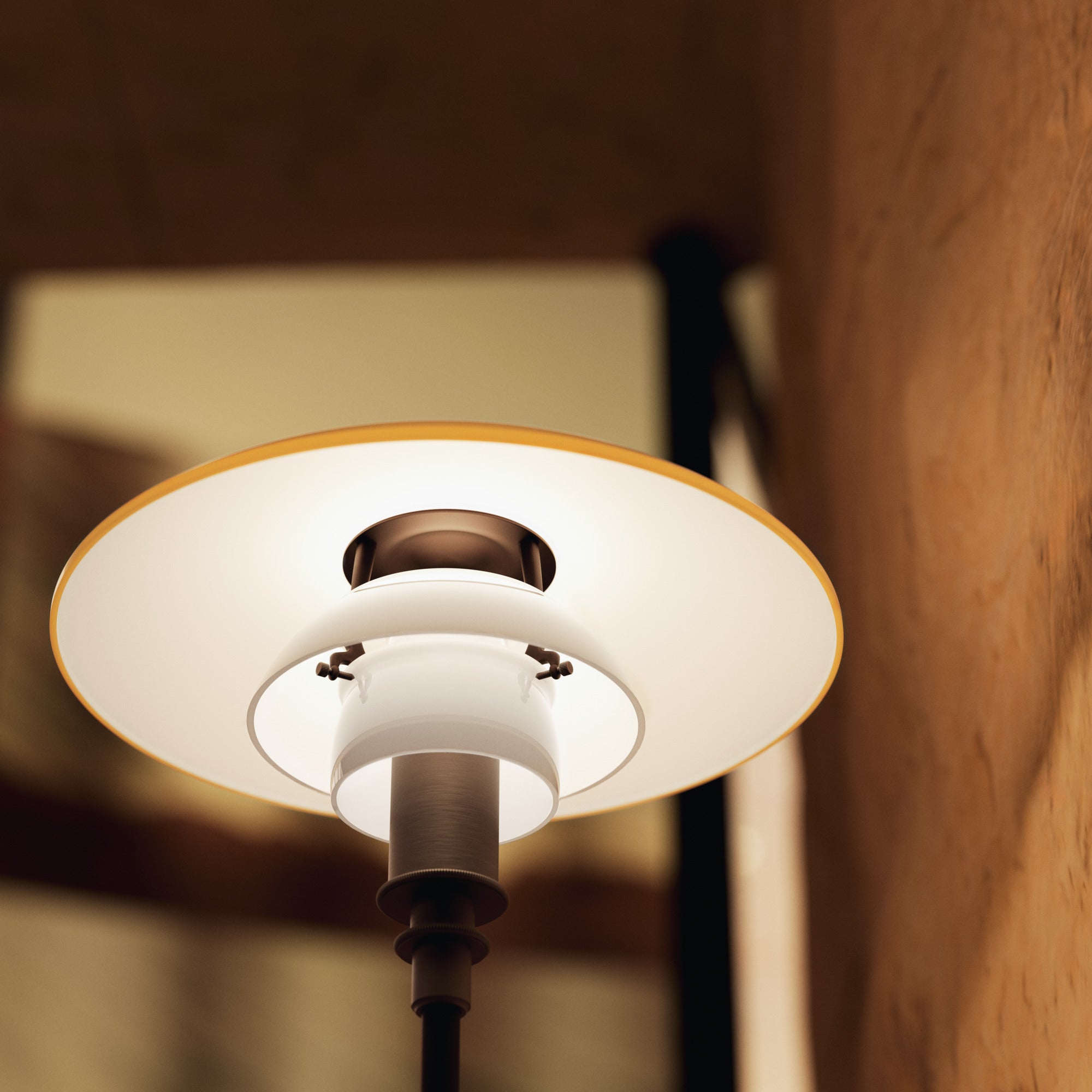 Lampa stołowa PH 3/2 - edycja stulecia biały z pomarańczowym z brązową podstawą