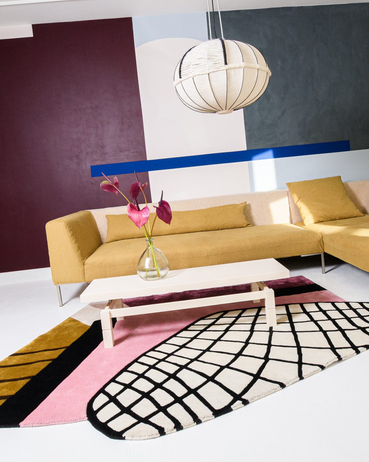 Dywan dekoracyjny asymetryczny STARLINE różowy z musztardowym