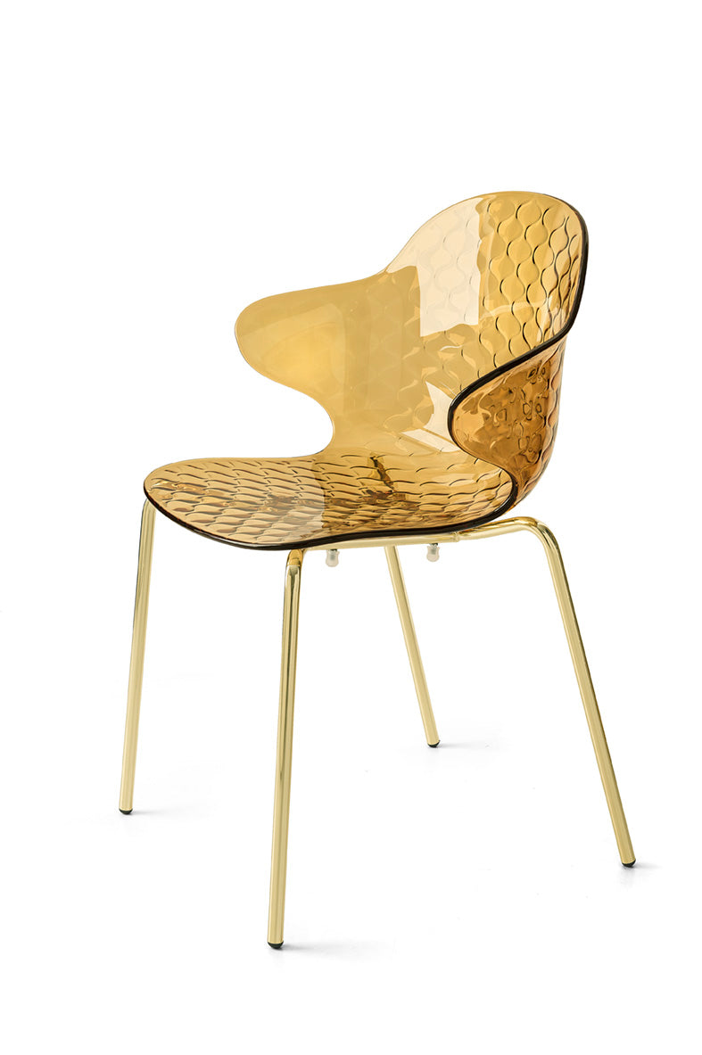 Stuhl SAINT TROPEZ mit braunem Sitz und goldener Metallbasis