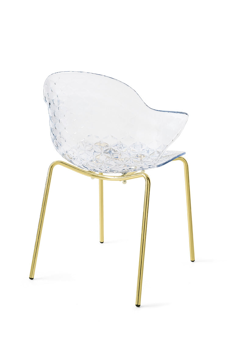 Stuhl SAINT TROPEZ mit transparentem Sitz und goldener Metallbasis