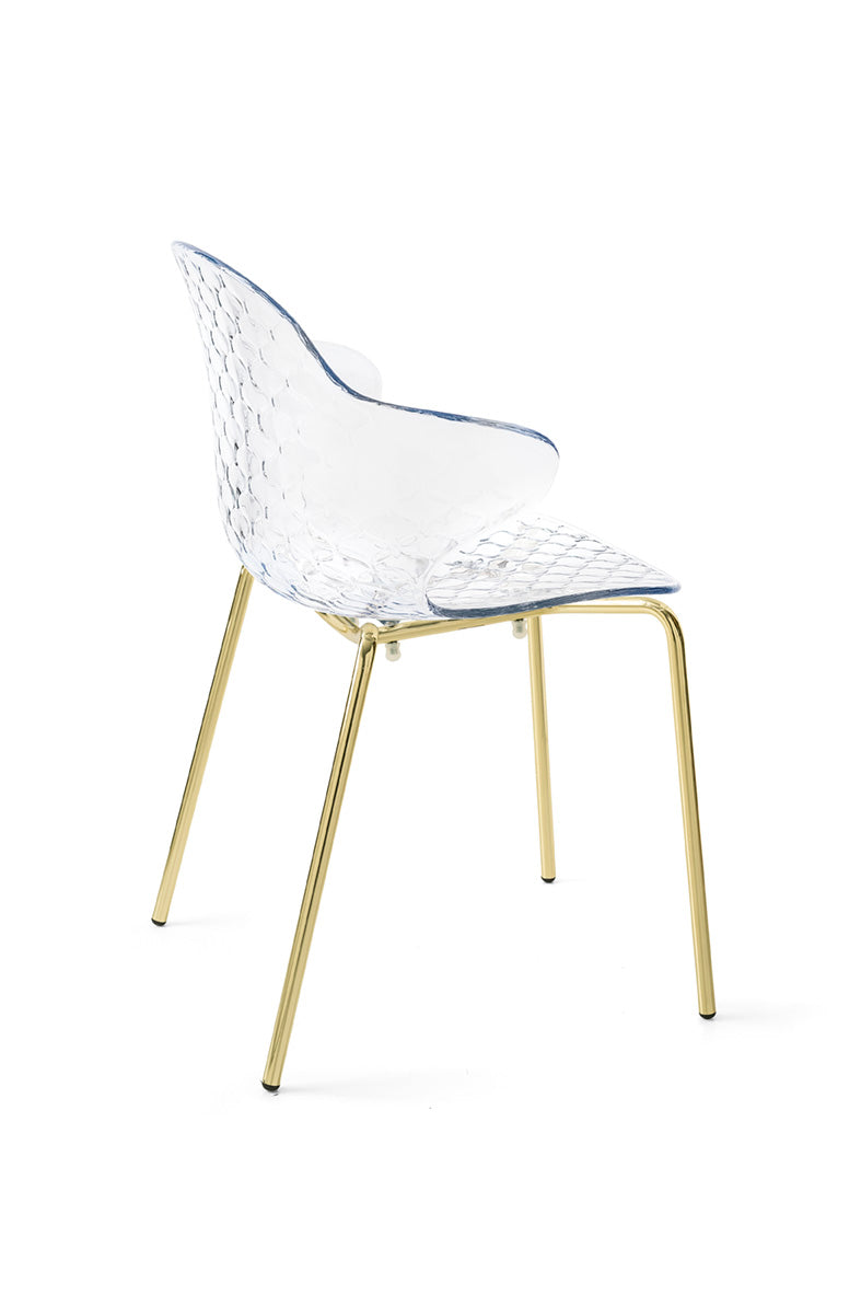 Stuhl SAINT TROPEZ mit transparentem Sitz und goldener Metallbasis