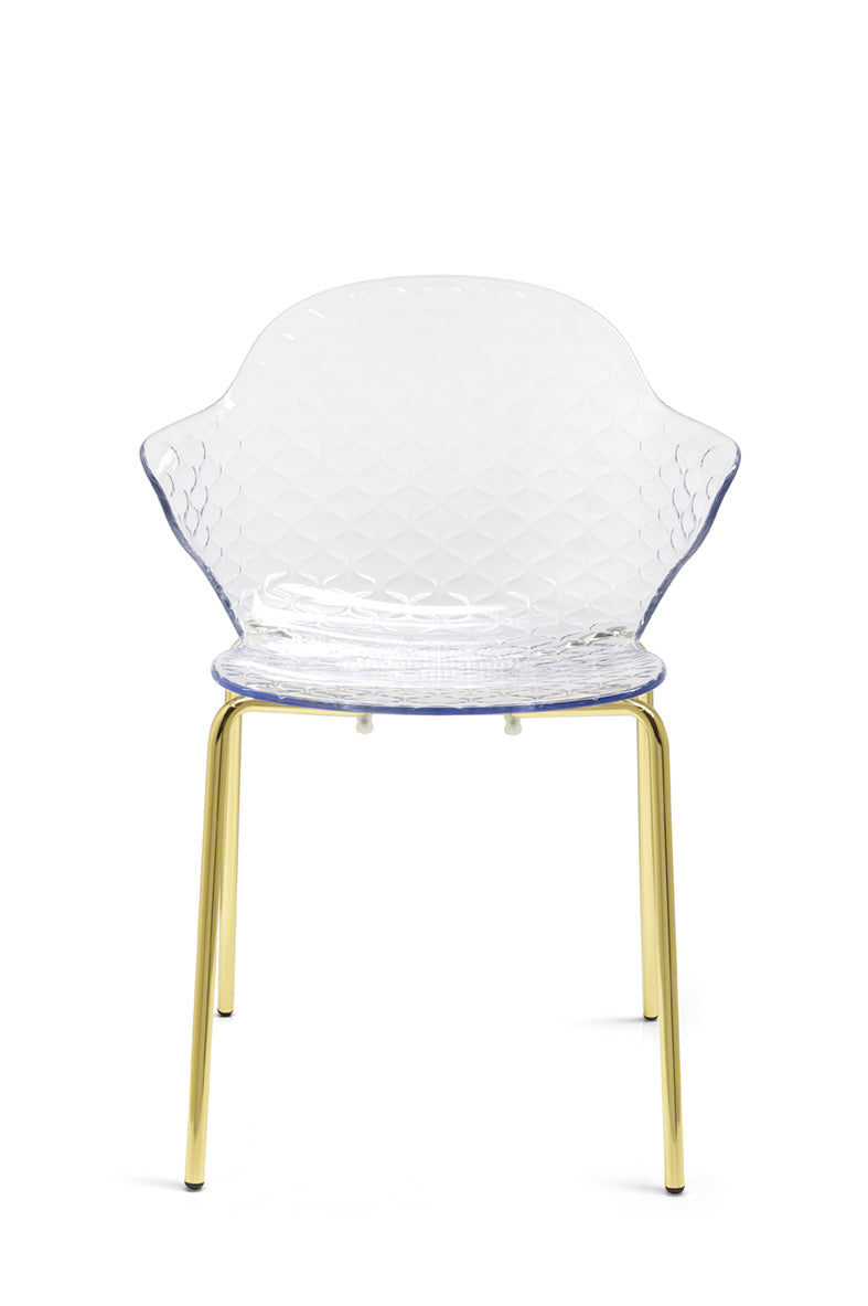 Stuhl SAINT TROPEZ mit transparentem Sitz und goldener Metallbasis