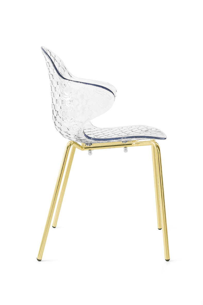 Stuhl SAINT TROPEZ mit transparentem Sitz und goldener Metallbasis