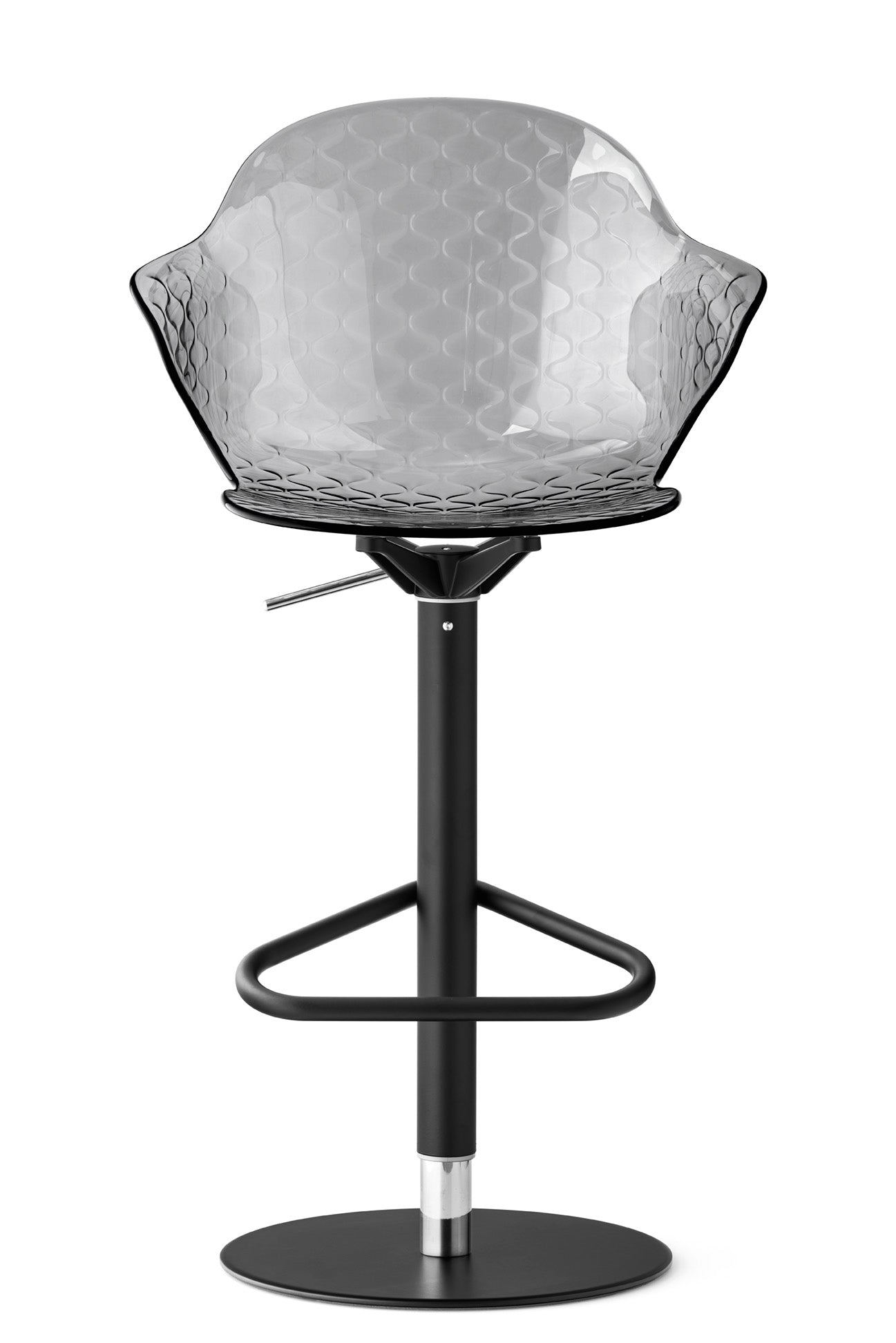 SAINT TROPEZ swivel bar stool with gray seat and black base