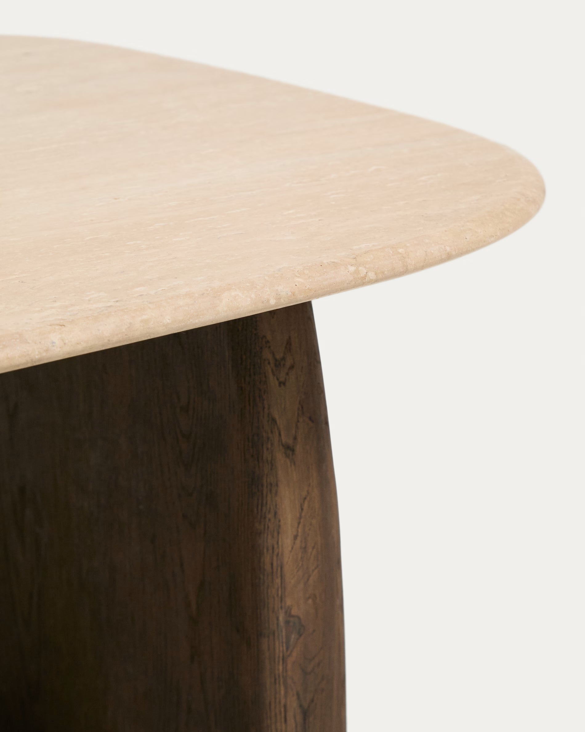 PIRITA Side Table in Travertine with Dark Wooden Base