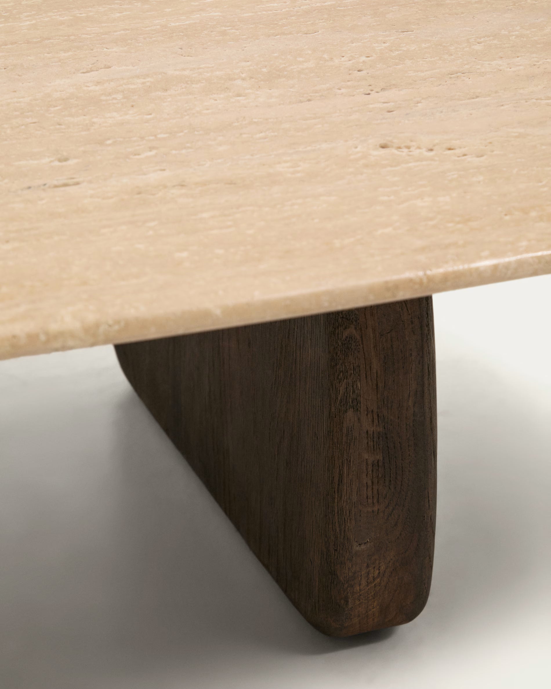 PIRITA Side Table in Travertine with Dark Wooden Base
