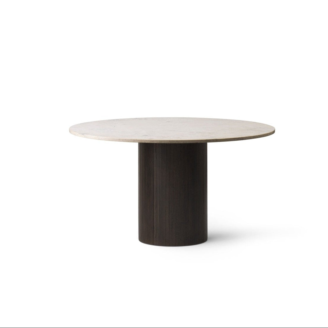 Round Table CABIN with a gray limestone top and a dark oak base