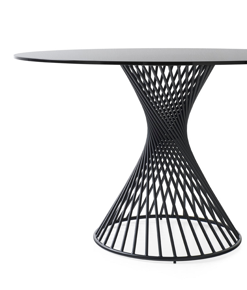 Stół okrągły VORTEX szklany przydymiony blat z czarną podstawą