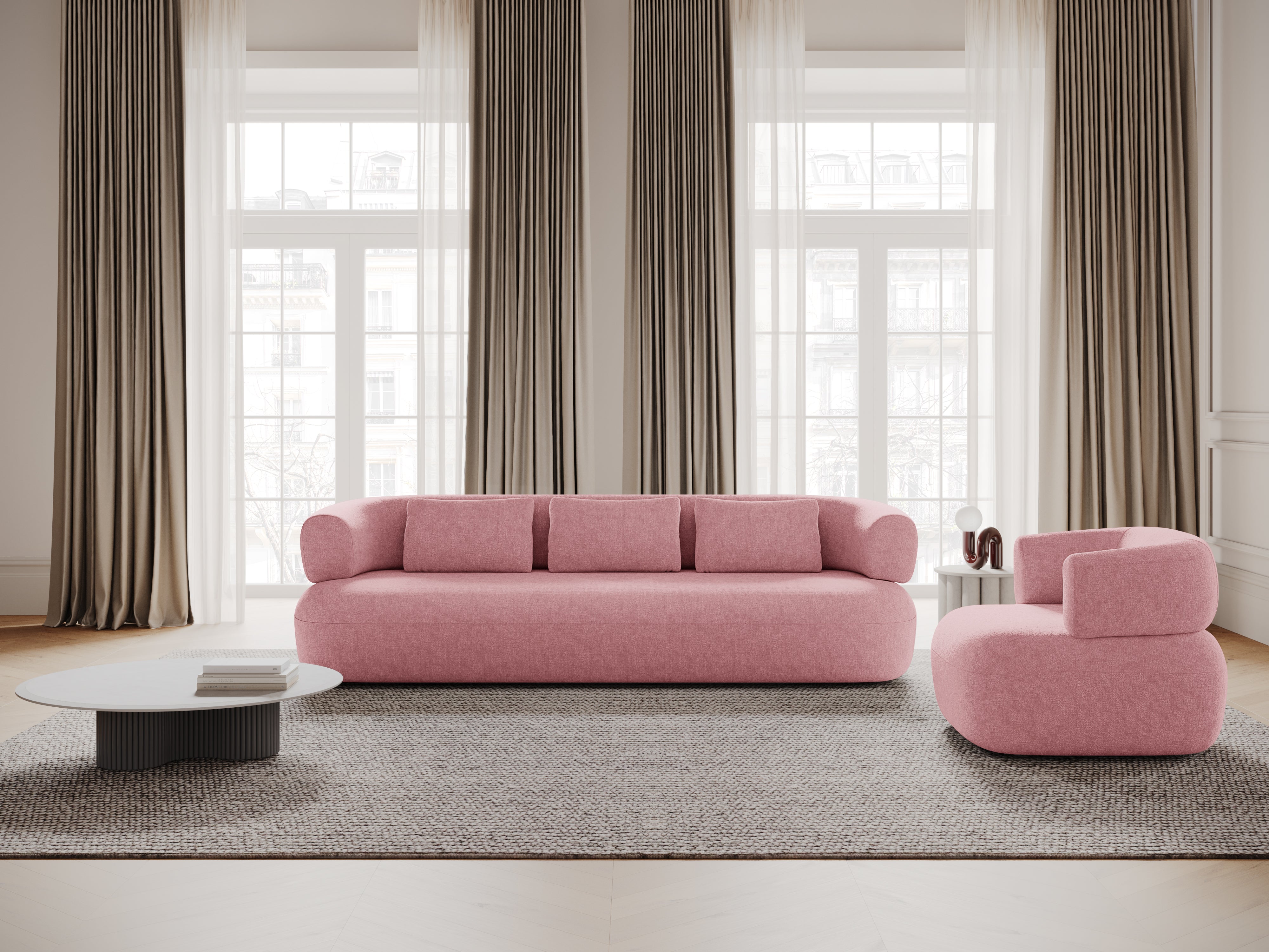 Sofa 3,5-osobowa ALDRIN różowy szenil