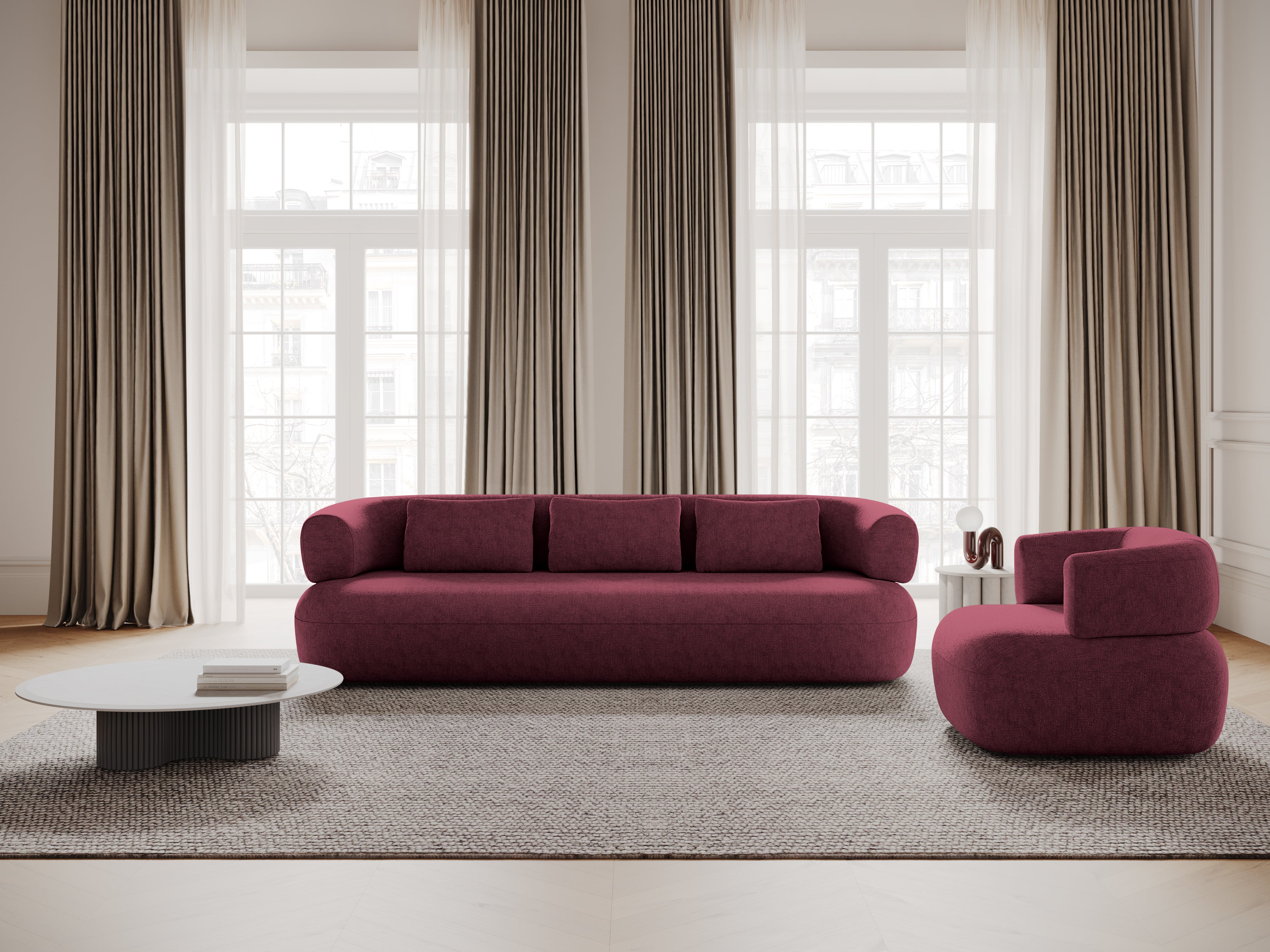 Sofa 3,5-osobowa ALDRIN karmazynowy szenil