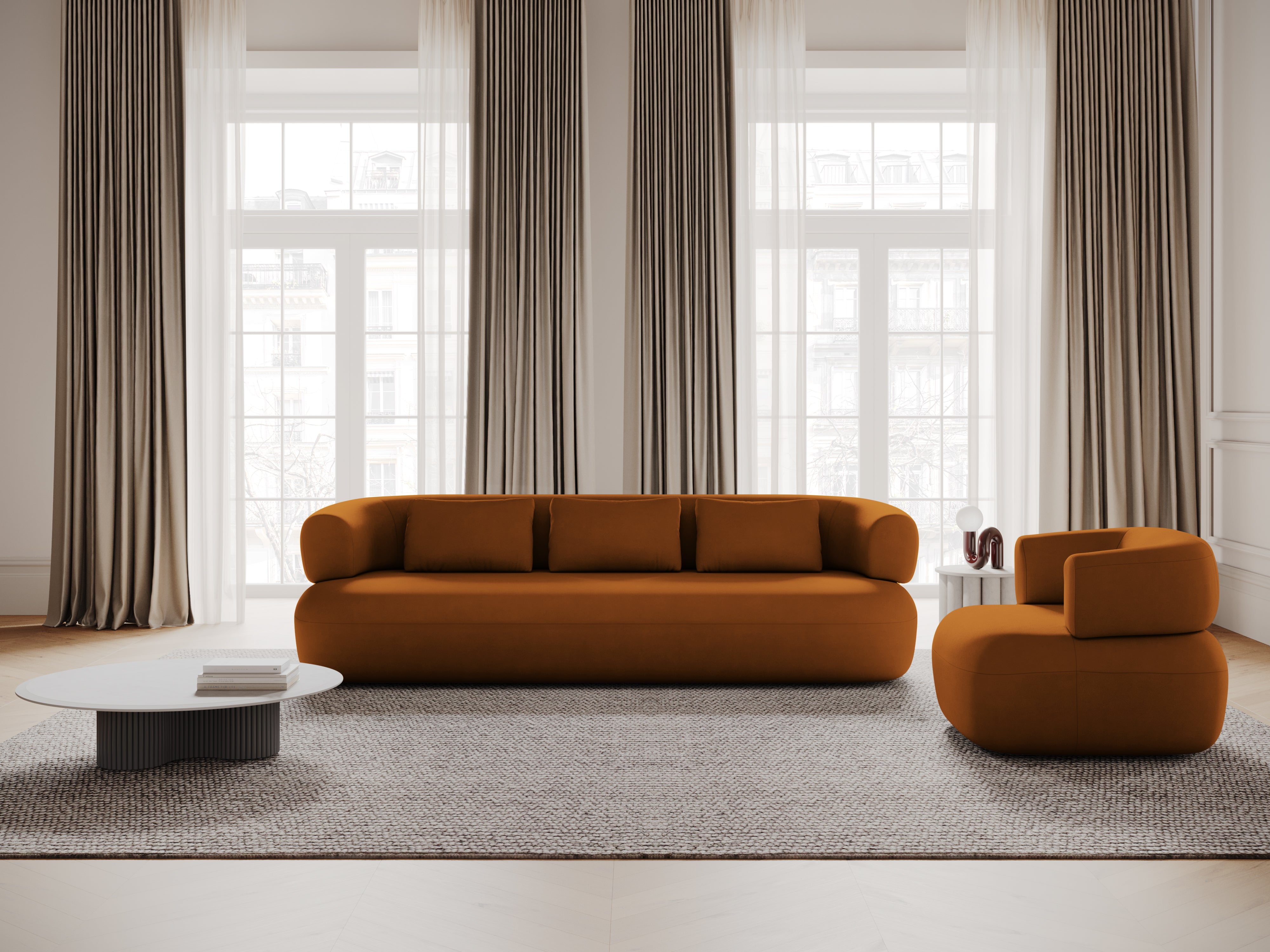 Sofa aksamitna 4-osobowa ALDRIN ceglany
