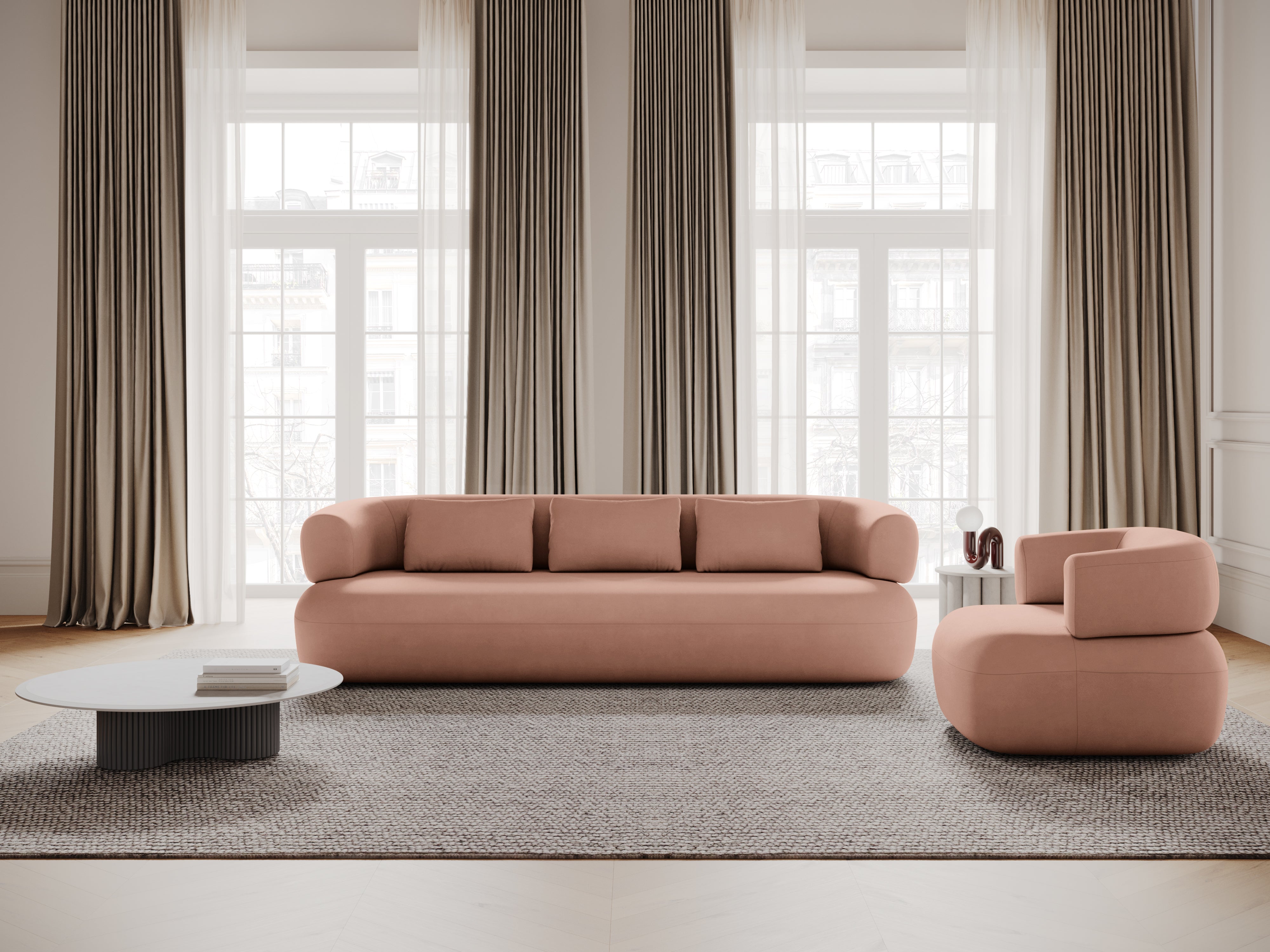 Sofa aksamitna 4-osobowa ALDRIN różowy