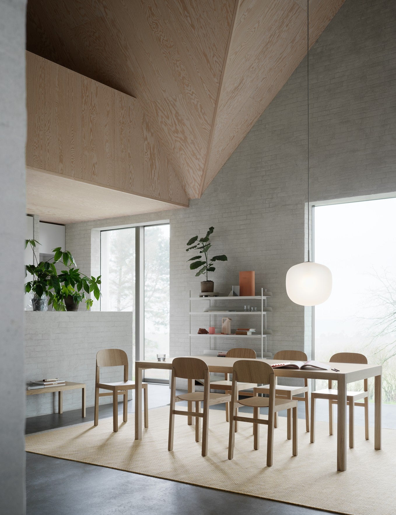 Stół WORKSHOP szare linoleum z dębową podstawą