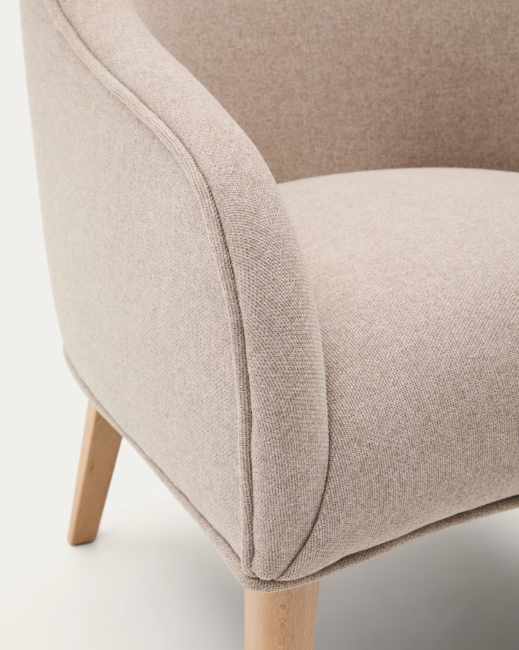 Bobly beige armchair with a wooden base