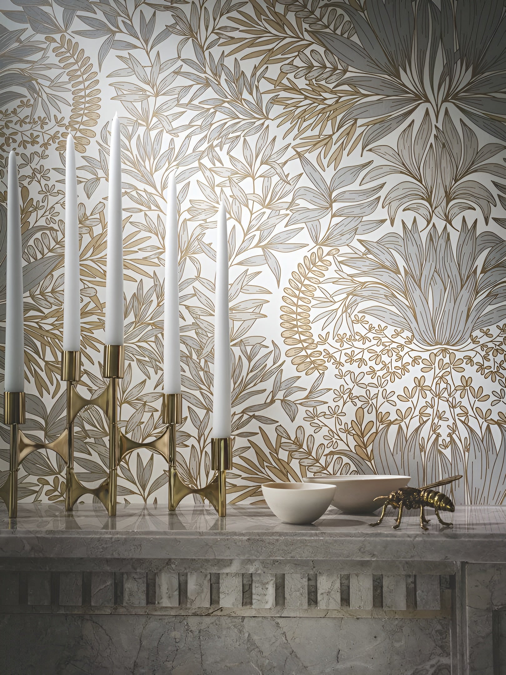 CHARDON floral pattern wallpaper - BLUE/RUST blue with pink