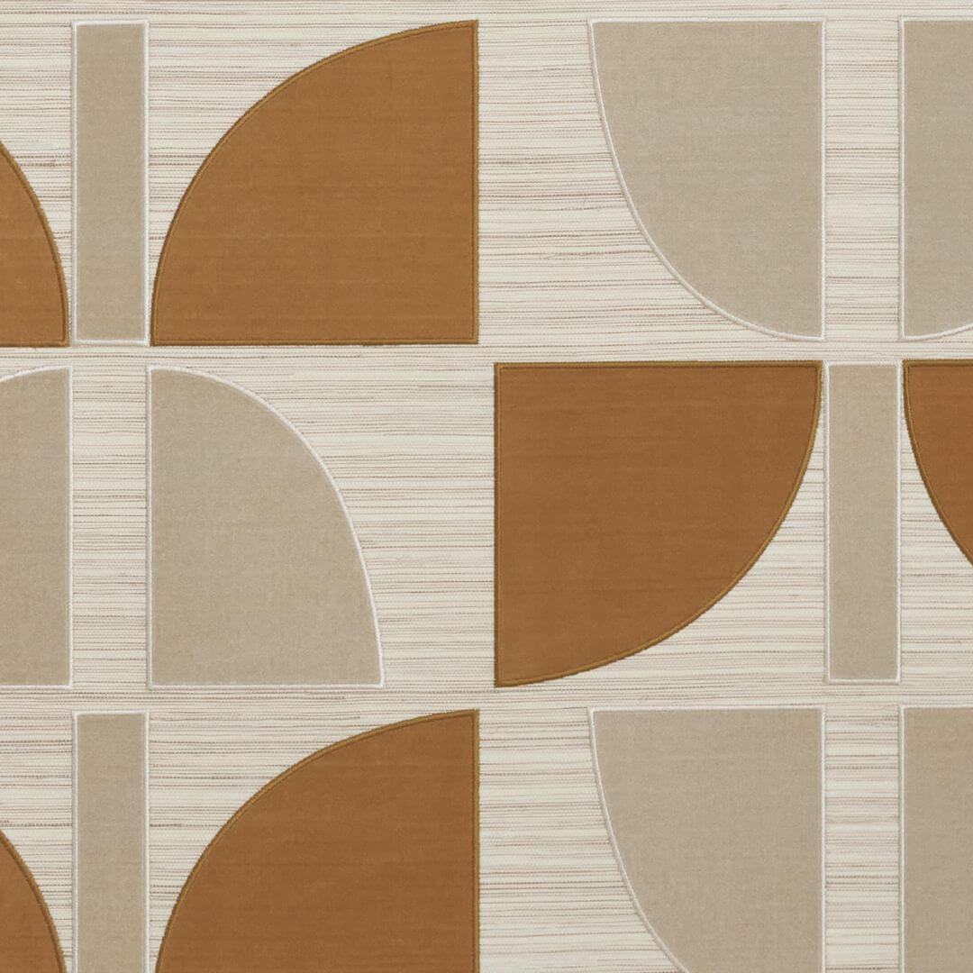 Plant fiber wallpaper with geometric pattern HIKARI - BEIGE OCRE beige with orange