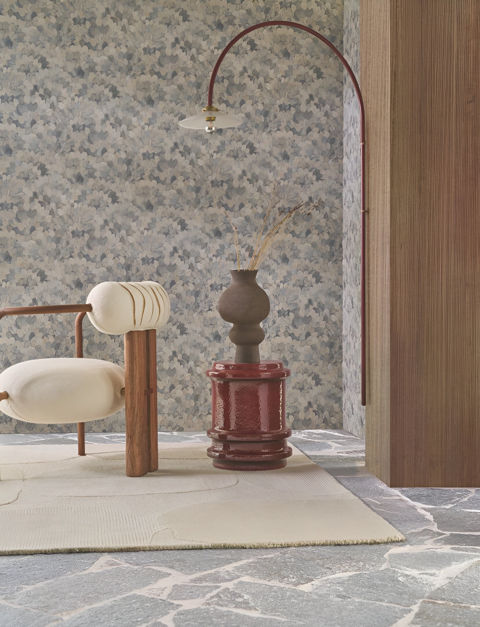 Structural vinyl wallpaper with a plant motif FEIJOA - CYPRÈS bottle green