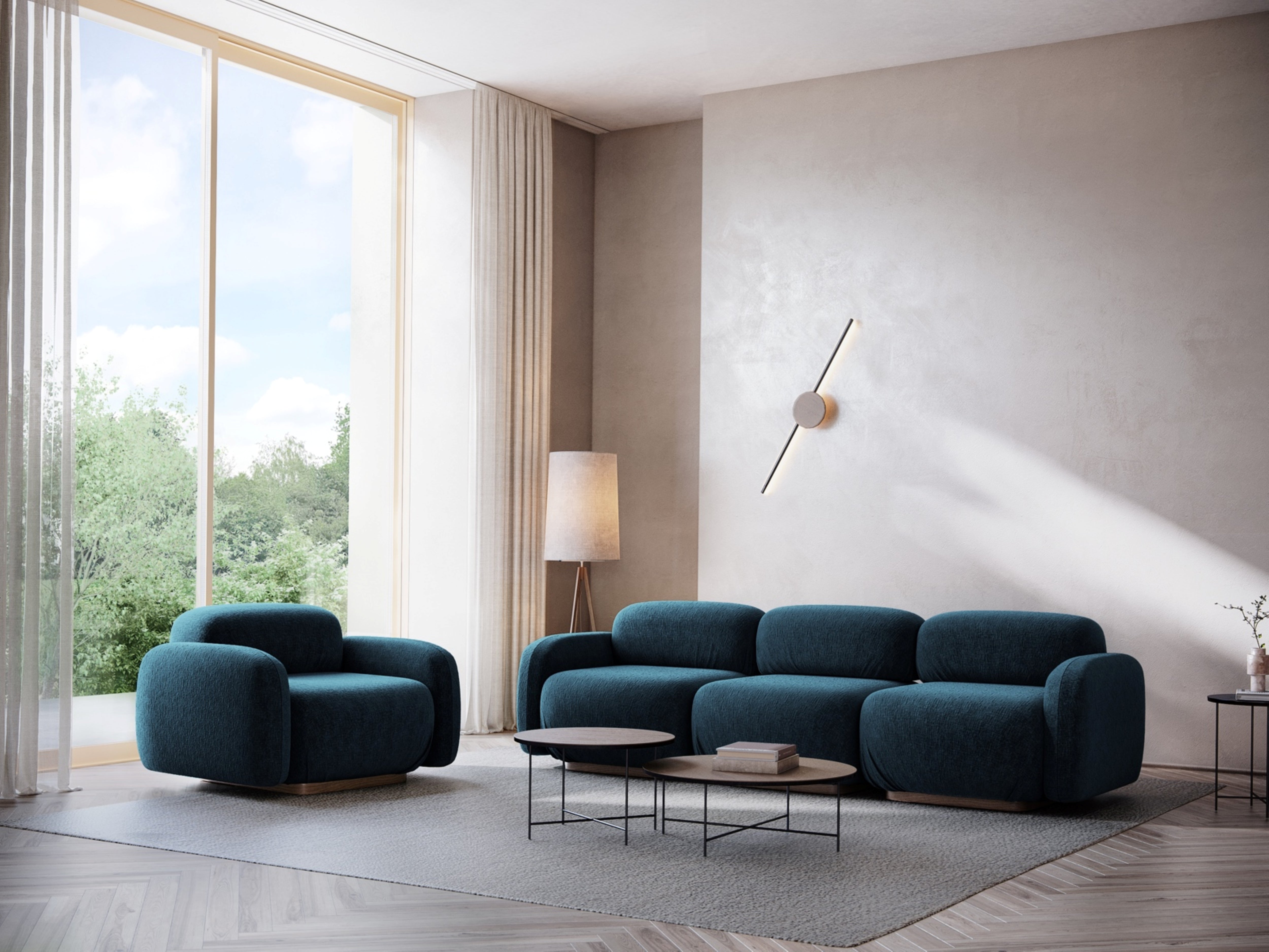Modulares 3-Sitzer-Sofa AILANI in jeansblauem Boucle