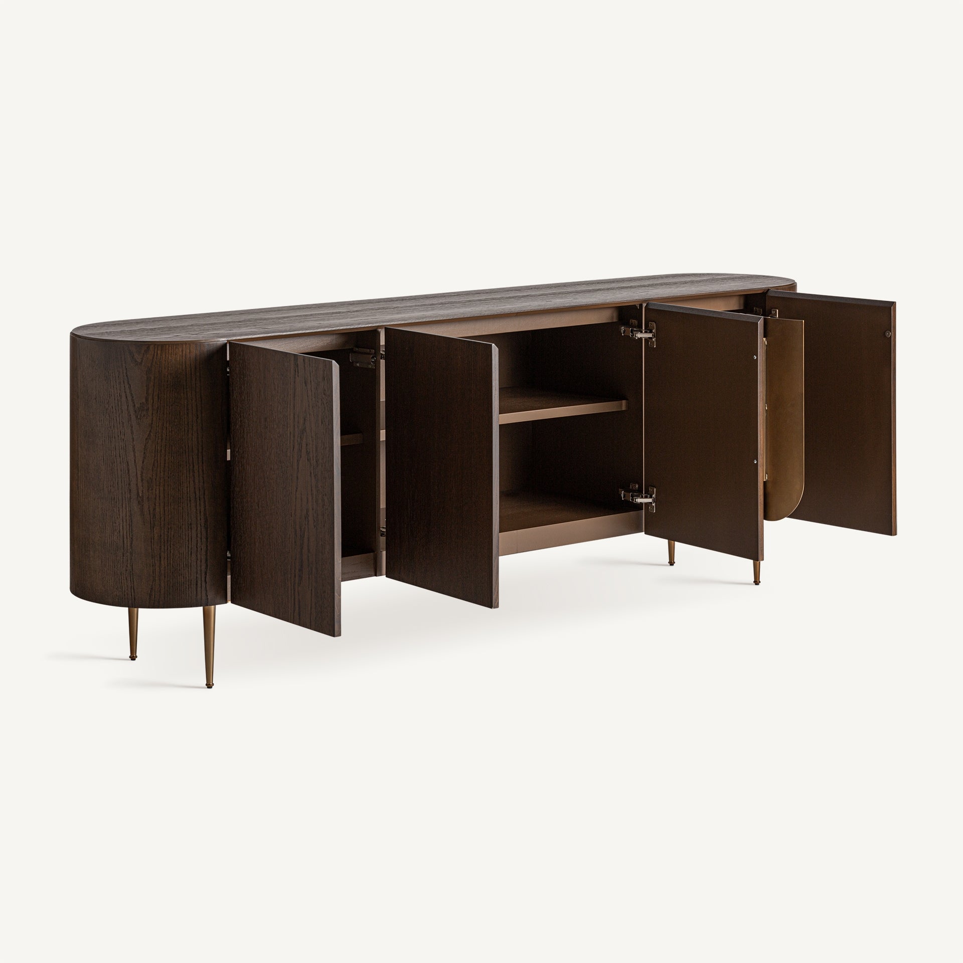 TREIGNAC Chest of Drawers in Oak Wood with Gold Base