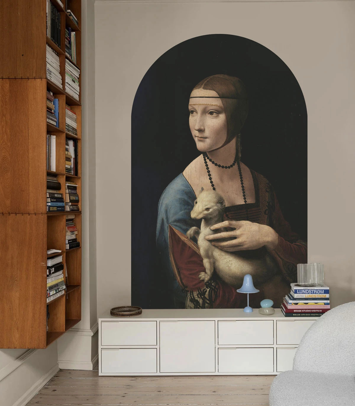 Mural flizelinowy w kształcie łuku LADY WITH AN ERMINE czarny