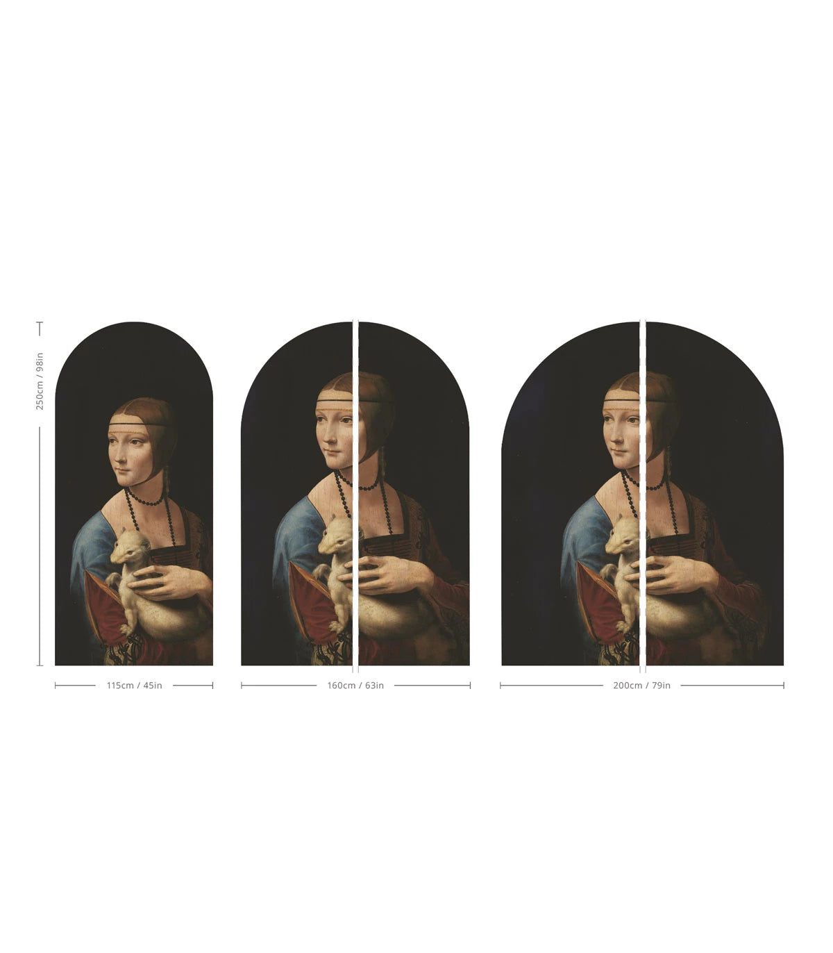 Mural flizelinowy w kształcie łuku LADY WITH AN ERMINE czarny