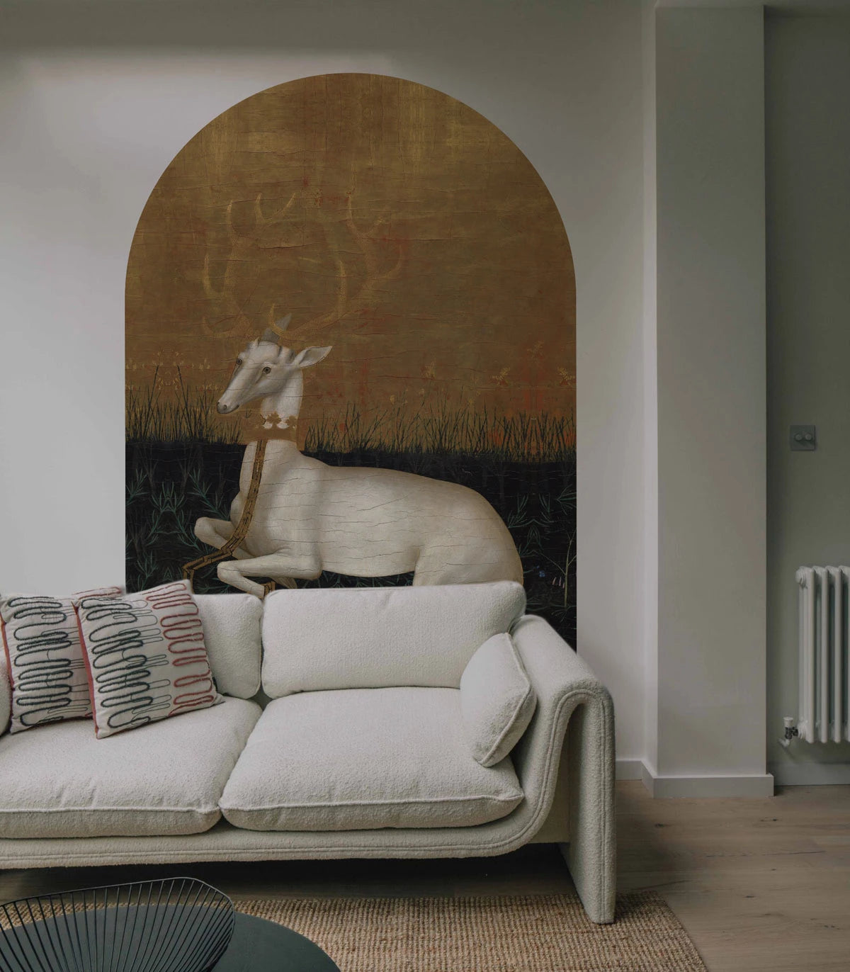 Mural flizelinowy w kształcie łuku MAJESTIC REST złoty z zielonym