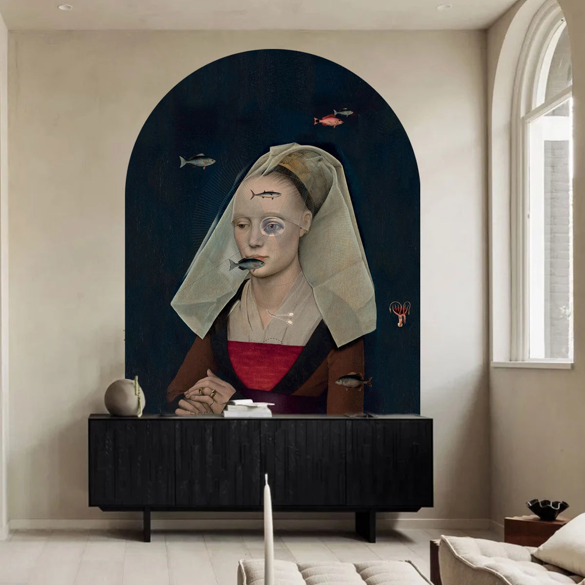 Mural flizelinowy w kształcie łuku NORDIC LADY granatowy